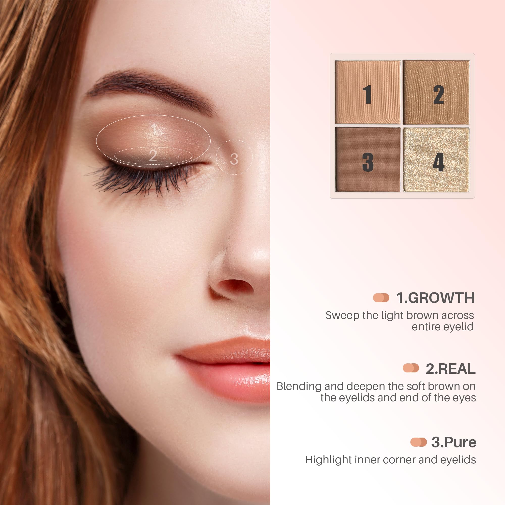 Paleta de sombras de ojos con acabado natural, 4 tonos mate y metálicos de alto pigmento, maquillaje de sombra de ojos de larga duración, a prueba de arrugas, maquillaje de ojos mezclable (neutro) 4