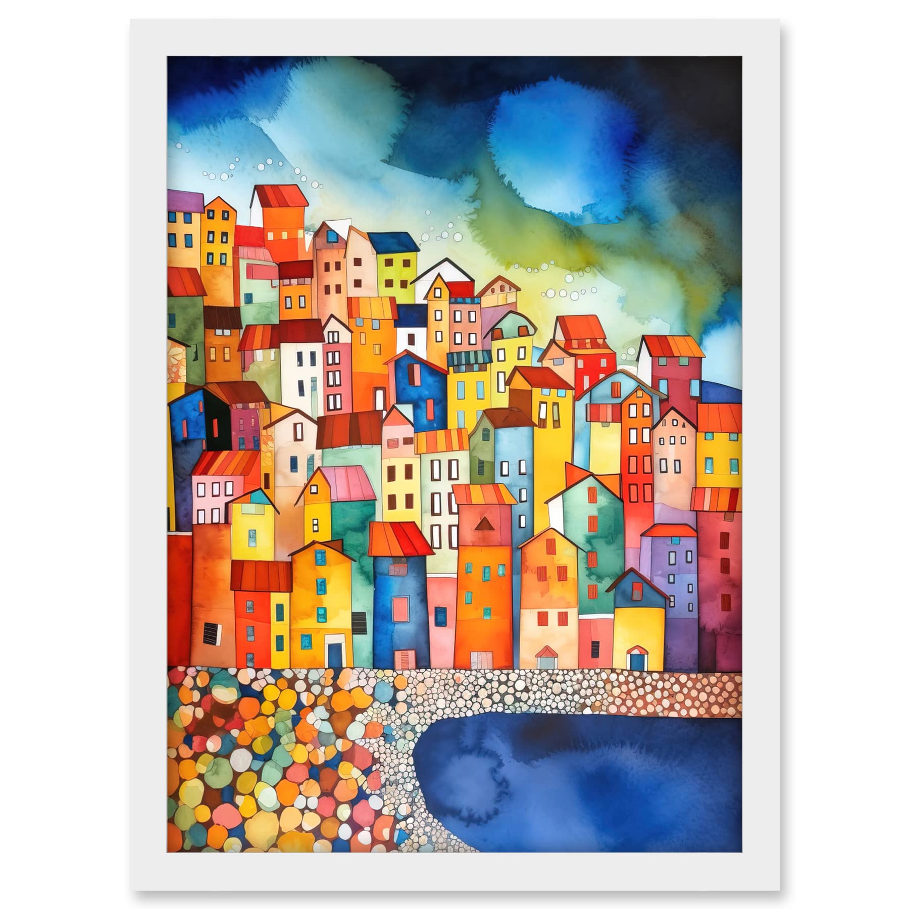 Artery8 Menton France Seaside Town Folk Art Artwork Framed A3 Wall Art Print