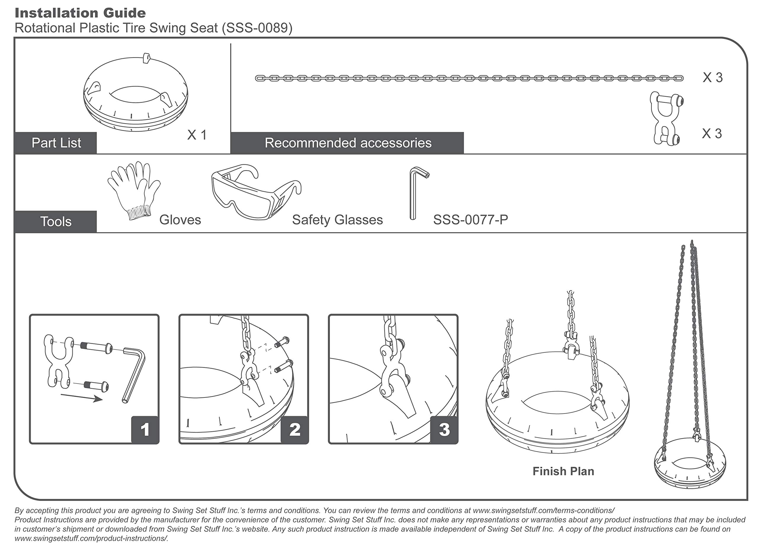 Swing Set Stuff Inc. Plastic Tire Swing with Coated Chain & SSS Logo Sticker Playground Tire Swing, Black/Yellow