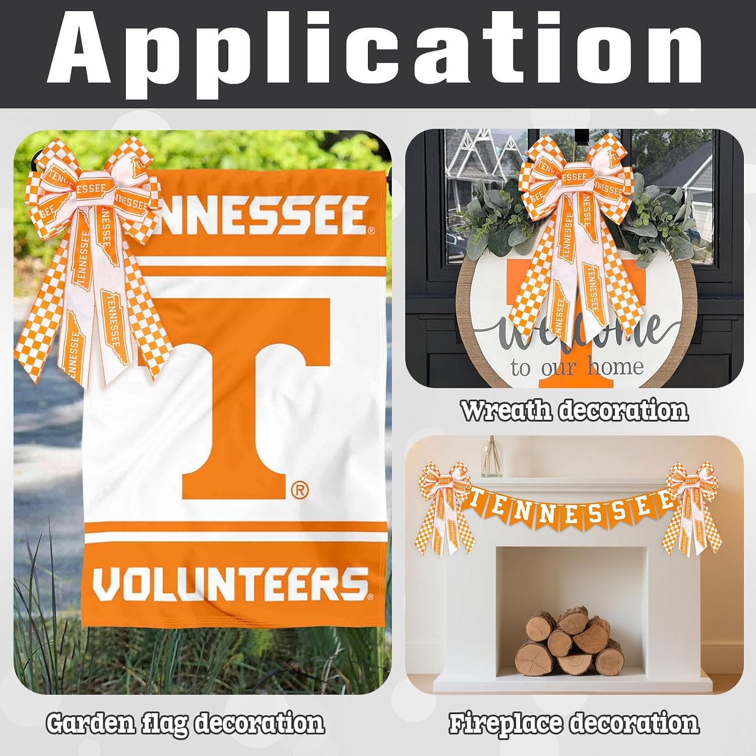 Large Tennessee Bow for Wreath Front Door, Orange White Checkerboard Tennessee Vols Wreath Bow for UT Football Fans Outdoor Wall Tree Topper Decor Sports Party Supplies Hanging Ornament