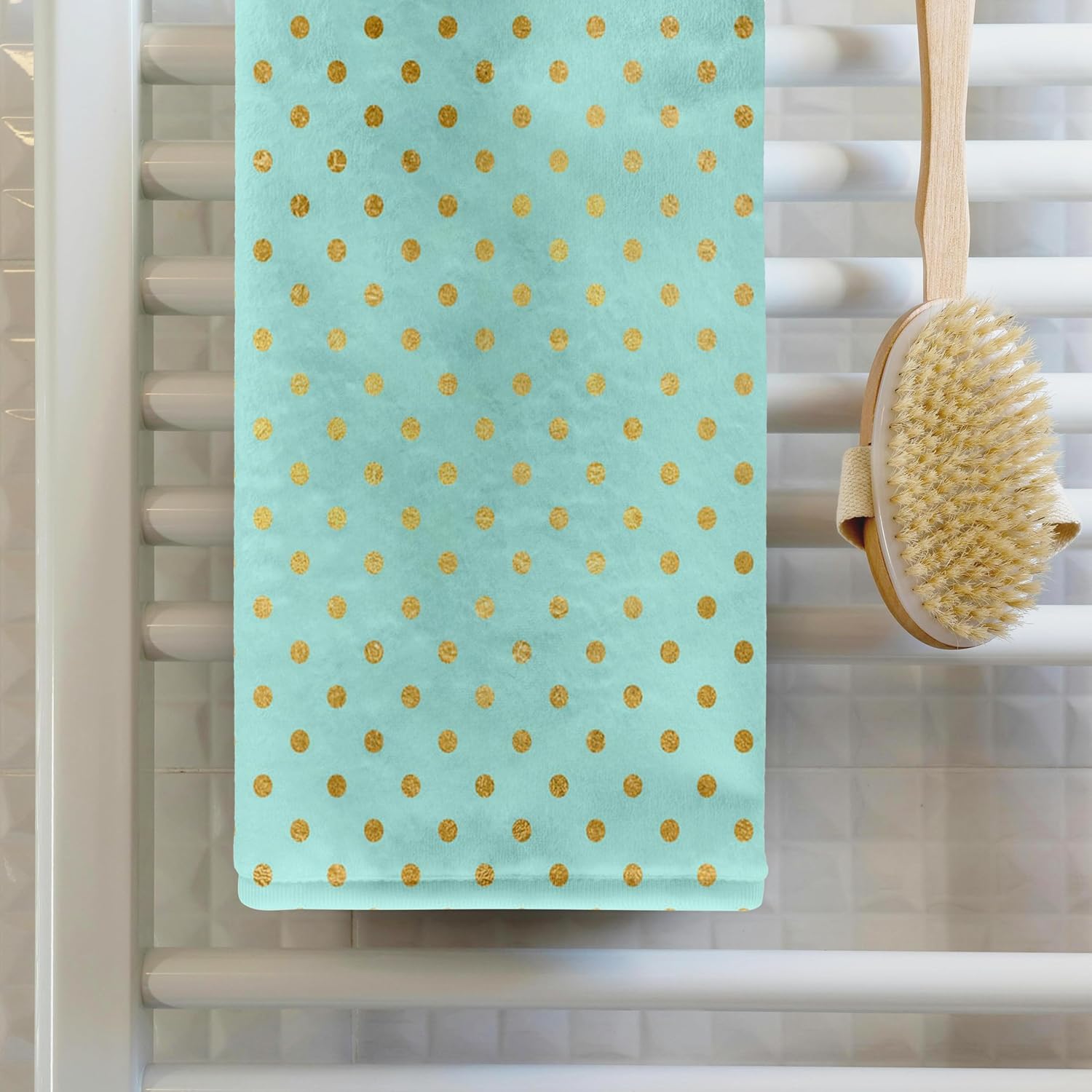 3dRose Cute Gold Color On Mint Green Polka Dot Pattern 22x30 Bath Hand Pool Towel