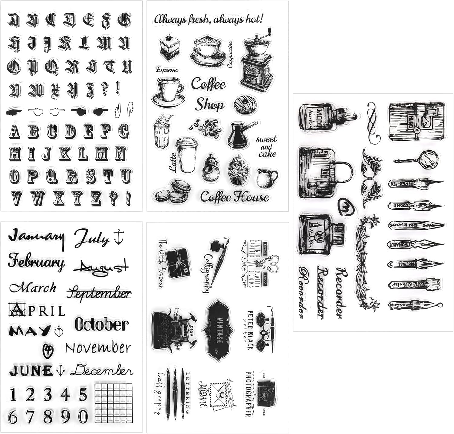 5 Pieces Clear Embossing Stamps for Crafting, Rubber Clear