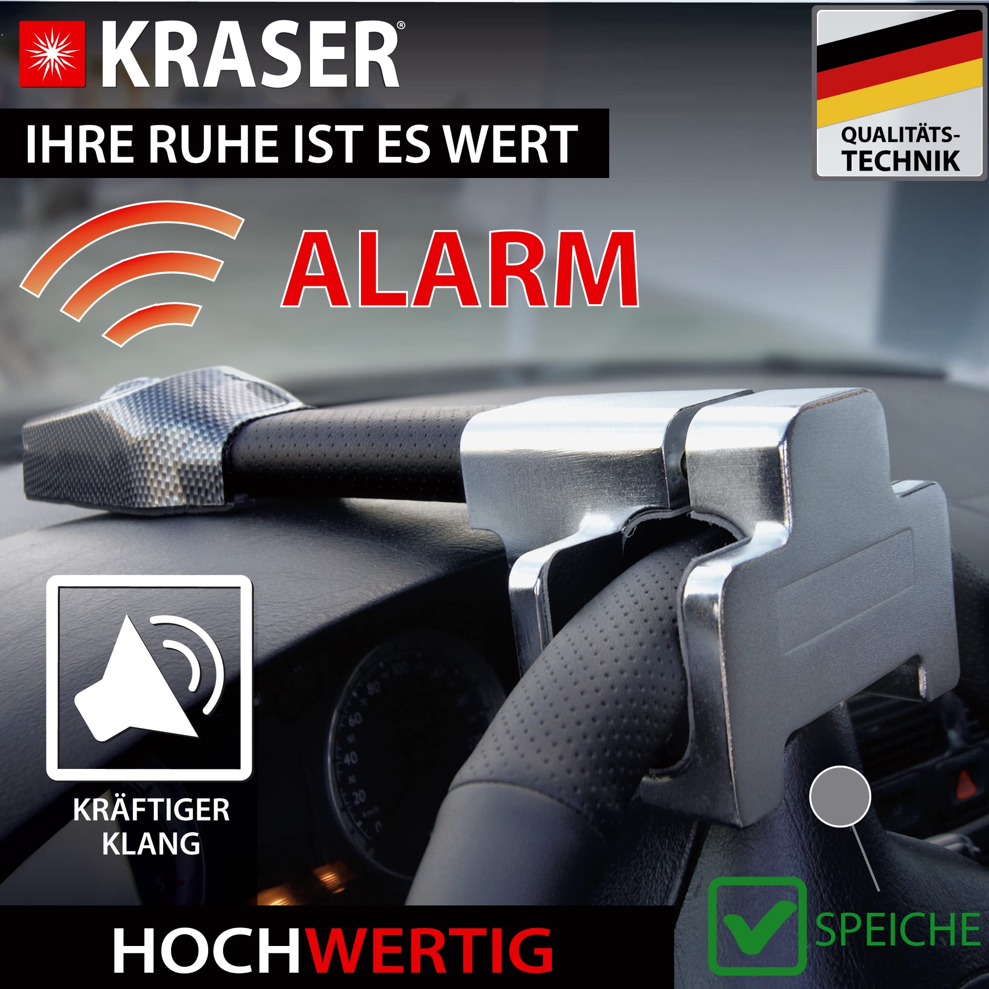 KRASER KR830 Antifurto Auto, Blocca Sterzo con Allarme 120dB, Universale