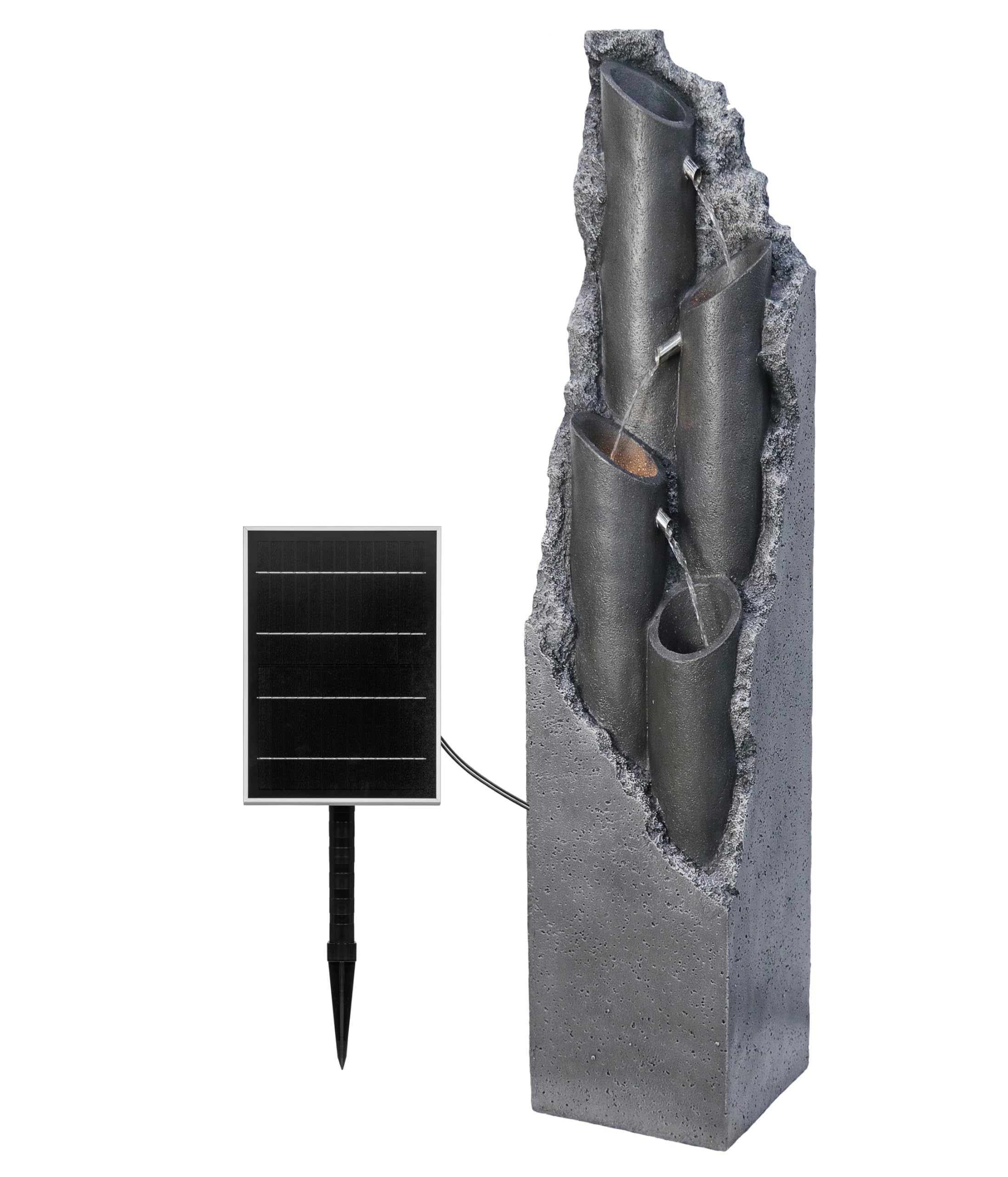 Dehner Gartenbrunnen Tubi, Solarbrunnen frostbeständig, Brunnen für Außen, mit LED Beleuchtung, ca. 113.2 x 27.5 x 27.5 cm, Polyresin, grau