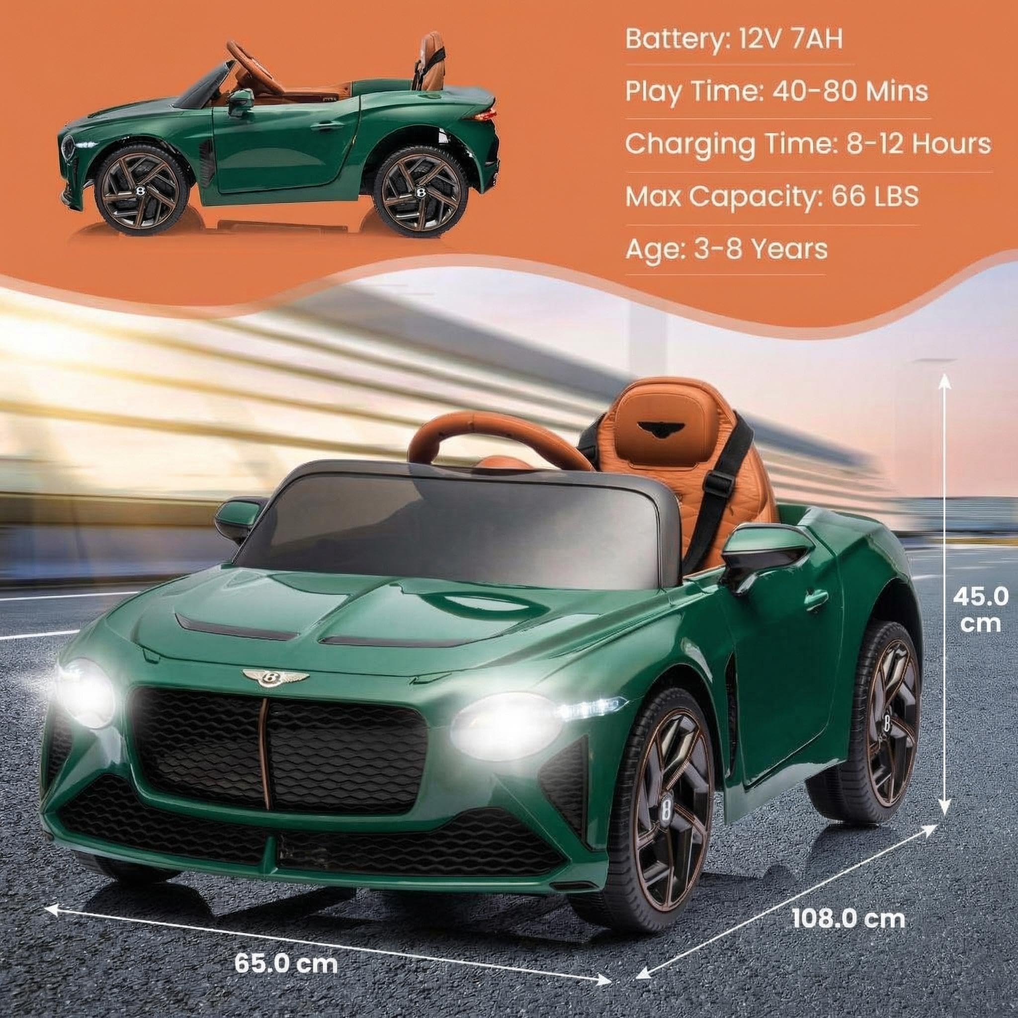 GarveeTech Lizenziertes Luxusauto Bacalar Kinder Elektroauto 12V – Mit Fernbedienung, LED-Lichter, Musik, Hupe, Scherentüren, Federung, 3 Geschwindigkeiten – Sicheres Elektroauto für Jungen & Mädchen