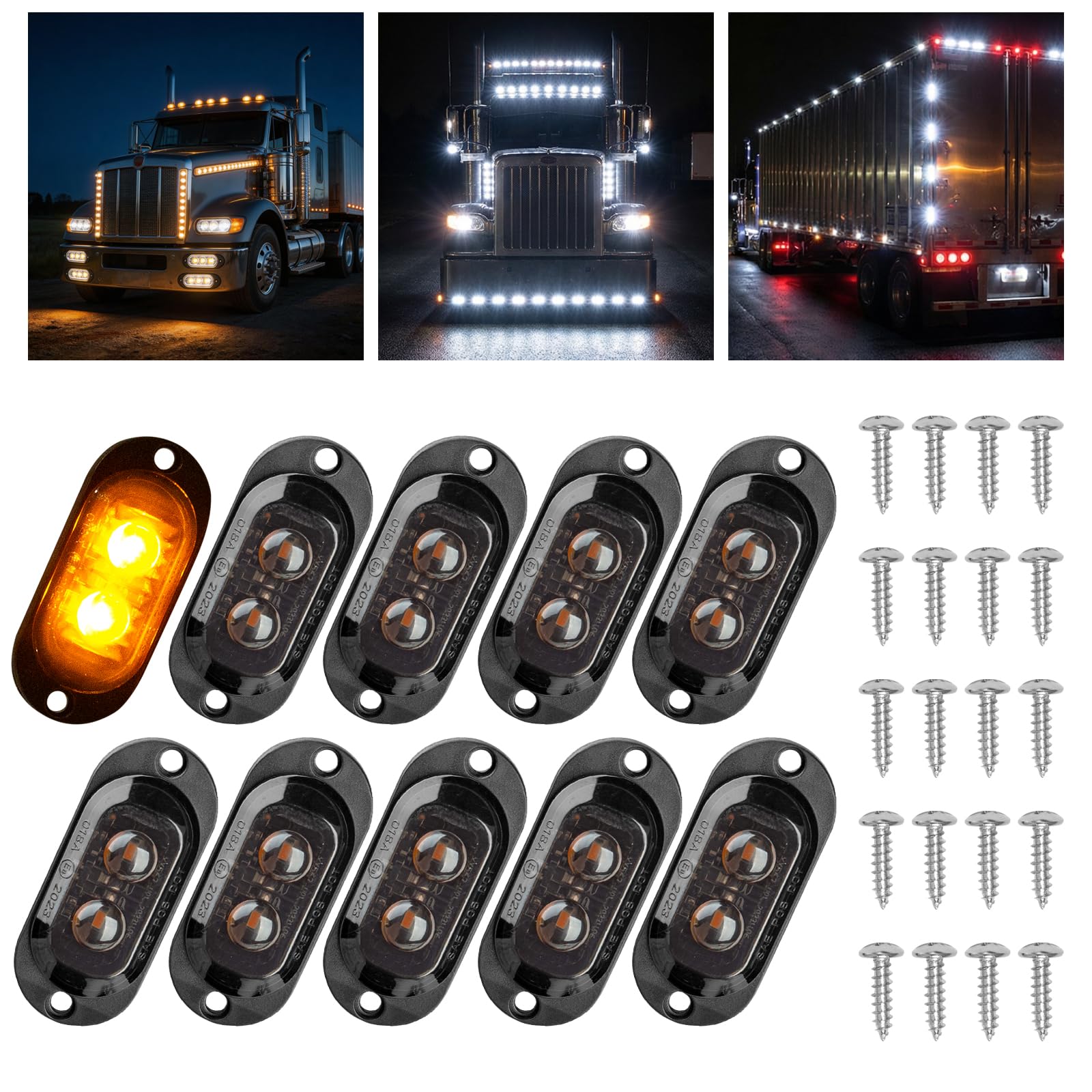 Catekro 10x Luci Ingombro LED 12V-24V, Luci di Posizione Laterali per Auto Indicatori Laterali con 2 LED Lente Affumicata Impermeabile per Camion Camper Furgone SUV (Giallo)