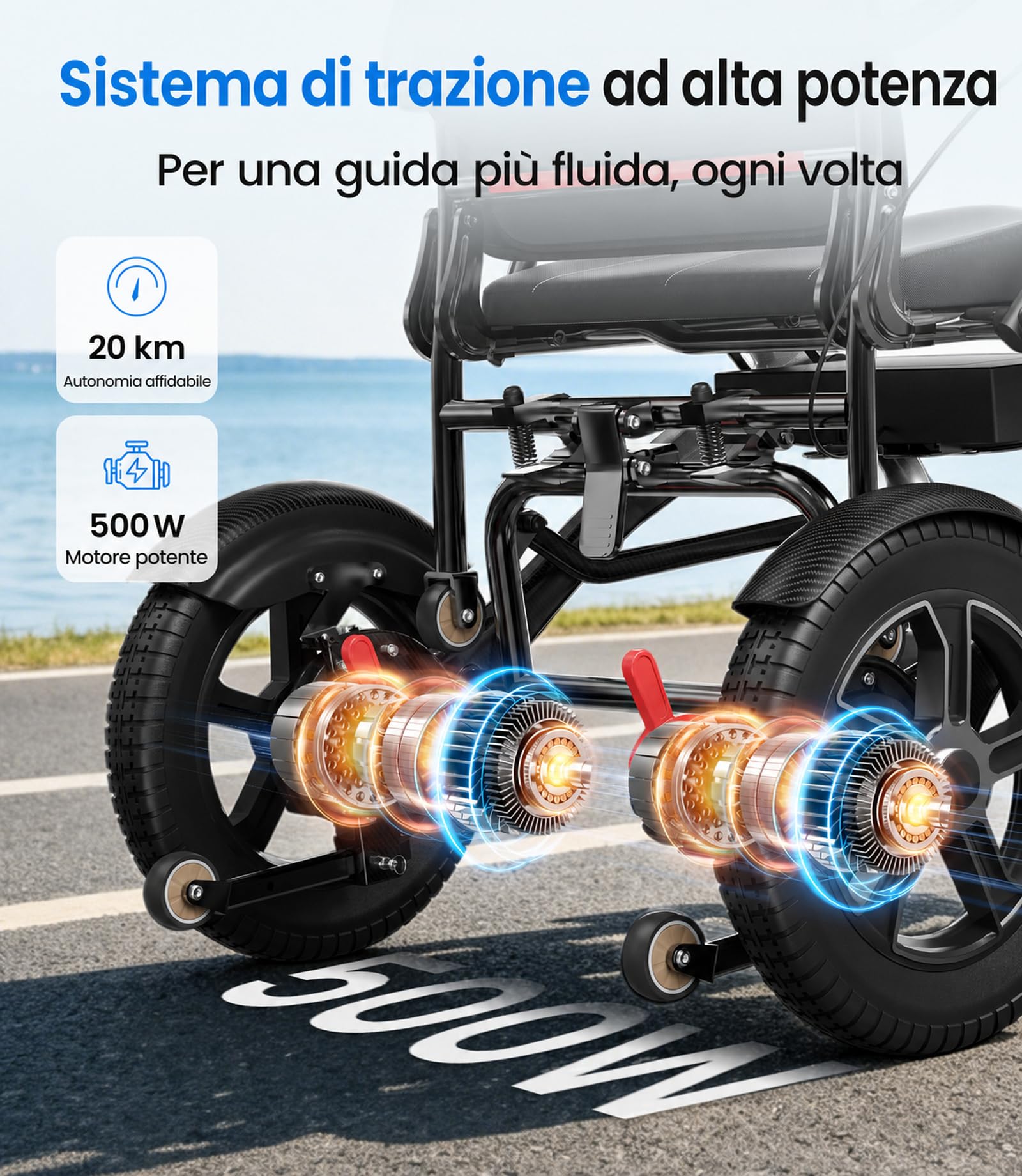 VOCIC V82 Sedia a rotelle elettrica pieghevole leggera carbonio 500W