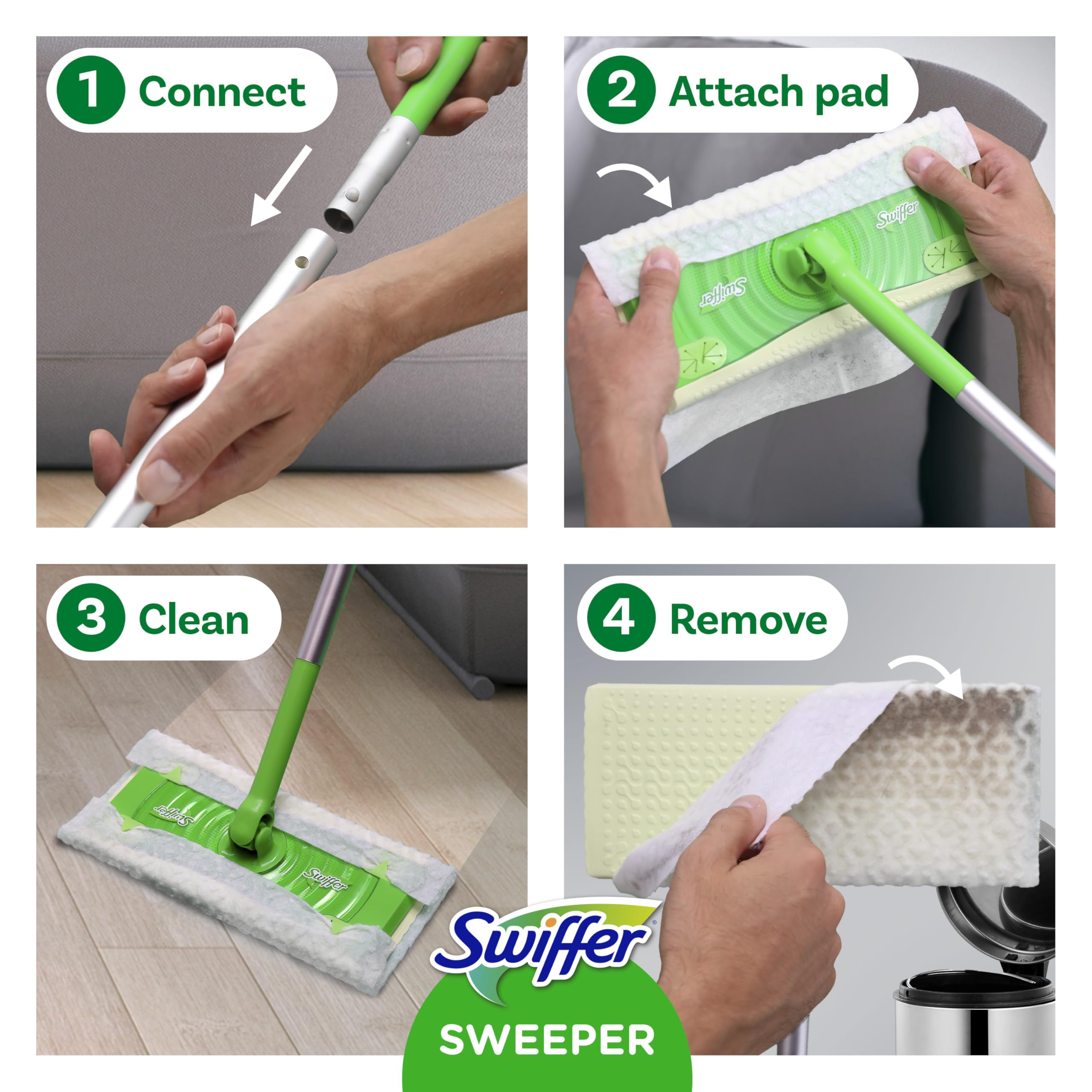 Swiffer Limpiador para Mascotas + fregona, Escoba y trapeador, Limpiador de Suelos Secos y húmedos para Suciedad, Polvo, Cabello, Herramienta de Limpieza Multiusos para el hogar, baño, Cocina, el