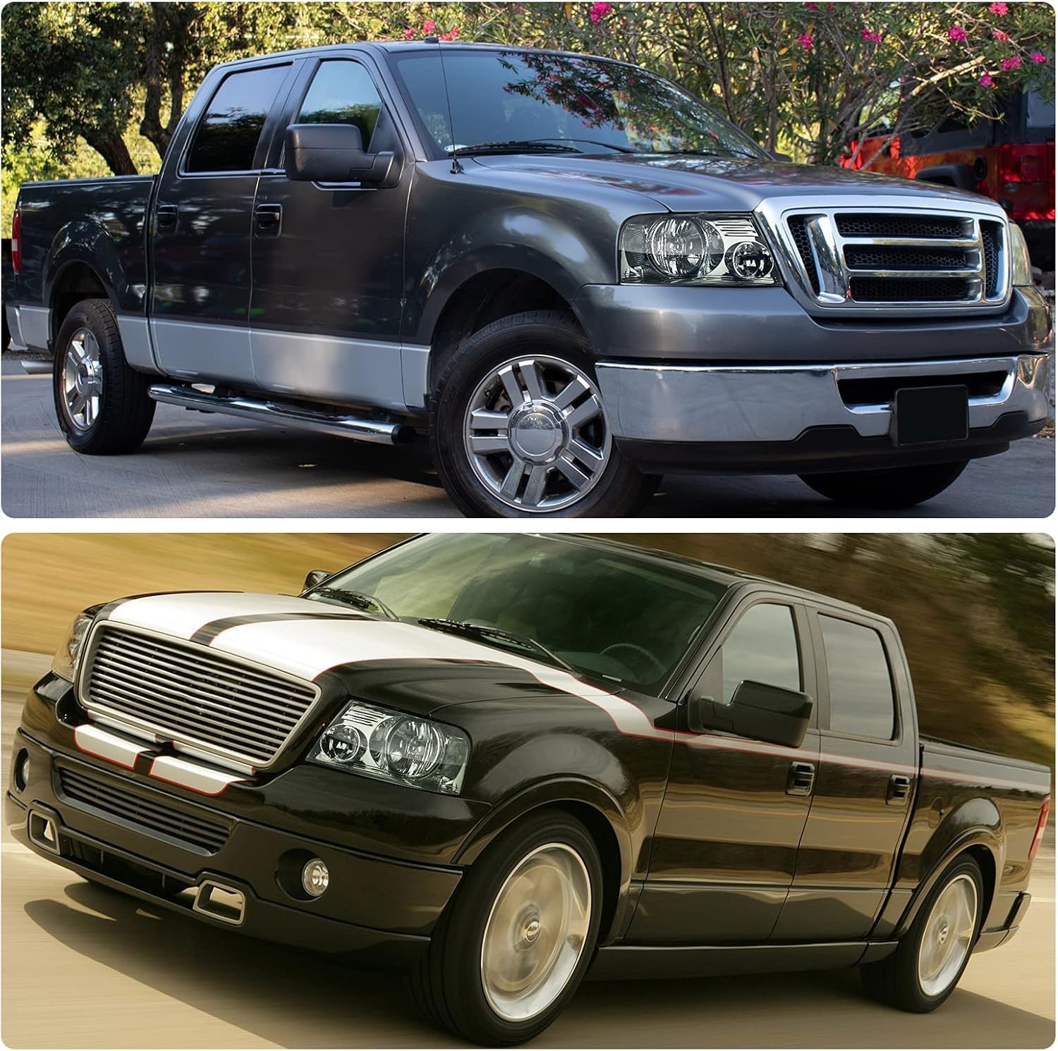 DWVO Headlights Assembly Compatible with 2004 2005 2006 2007 2008 Ford F-150/06 07 08 Lincoln Mark LT OE Headlamp Chrome Housing Smoke Lens Clear Reflector
