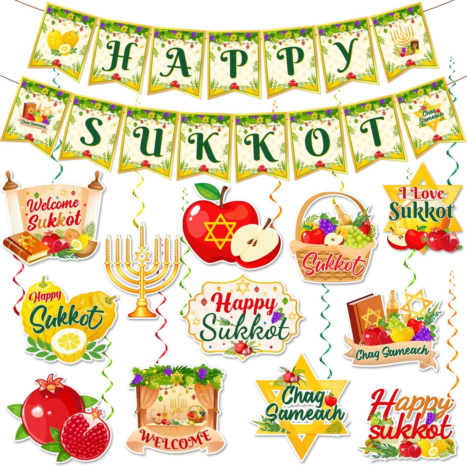 Sukkot Decorations Hanging Swirls,Sukkah Decorations Happy Sukkot Banner Ceiling Hanging for Jewish Holiday Festival Supplies