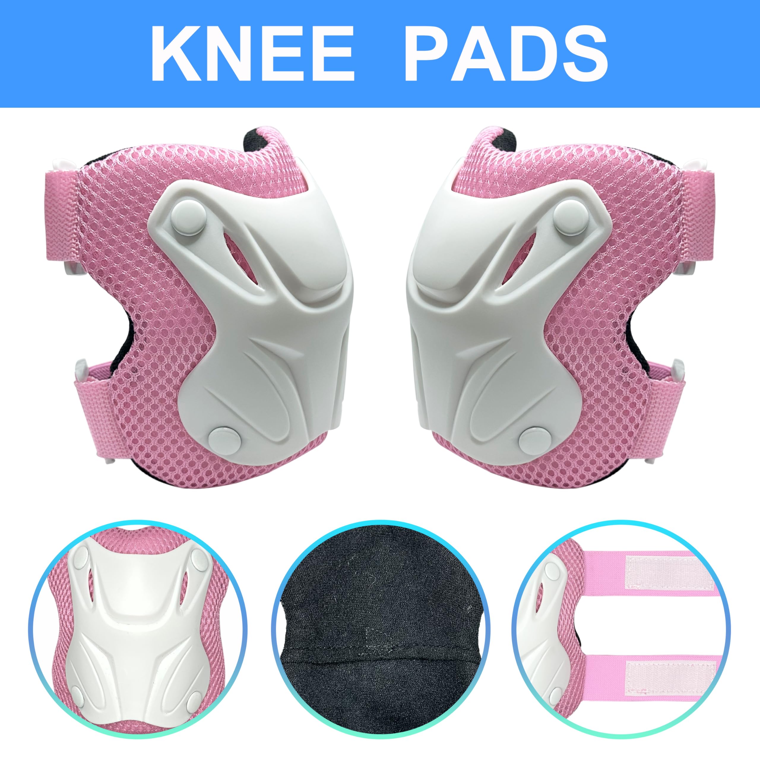 Juego de equipo de protección para niños y jóvenes, incluye rodilleras, muñequeras y coderas, juego de equipo de protección para patinaje, ciclismo, patinaje, patineta, color rosa y talla M