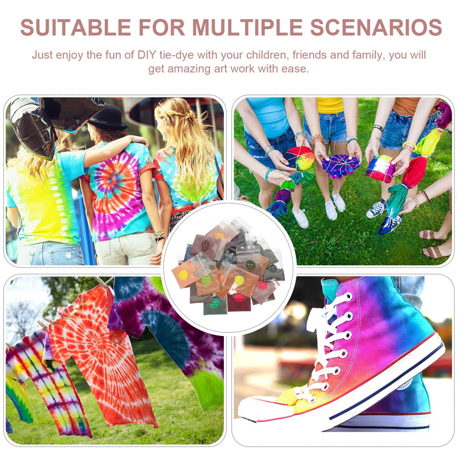 Homoyoyo 32Bolsas Kit De Tie Dye De Colores Polvo Para DIY Ropa Eventos Escolares y Campamentos De Verano Para Adultos