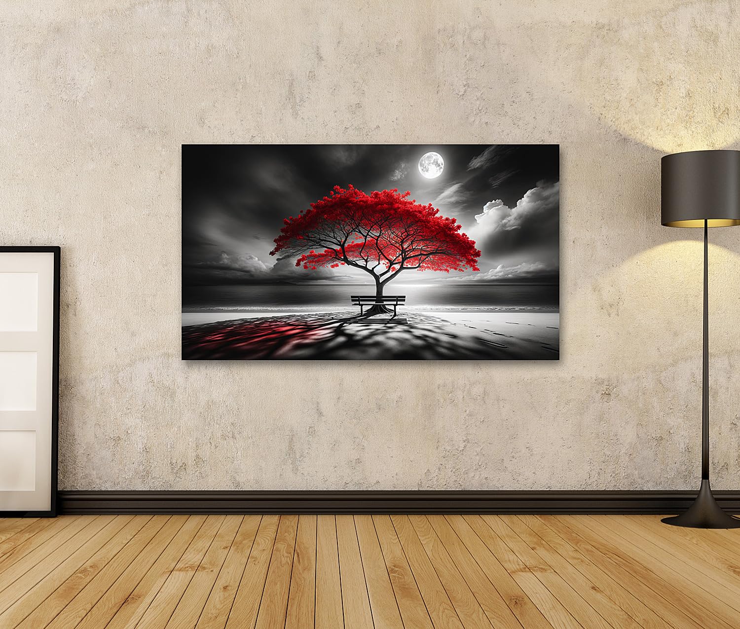 islandburner Prime Quadro su tela Drammatico paesaggio spiaggia in bianco e nero con albero rosso immagini murali poster