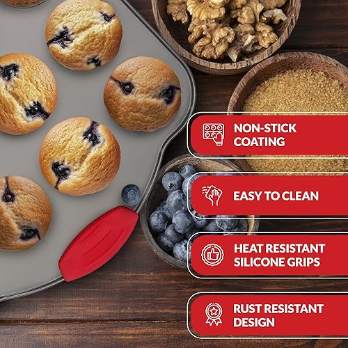 Miniatura 9 de Boxiki Kitchen Molde para magdalenas con revestimiento de cerámica para hornear, marco de acero duradero con superficie antiadherente, bandeja