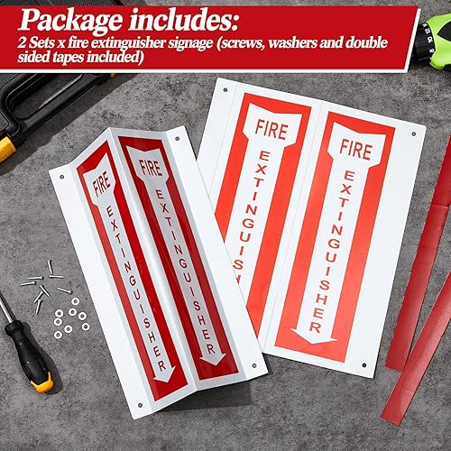 Miniatura 3 de Therwen 2 juegos de letreros de extintor de incendios 3D con flecha hacia abajo de proyección de incendios de 12 x 4 pulgadas, panel de aluminio,