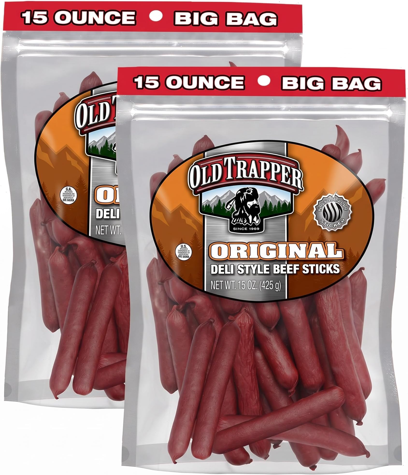 Original Deli-Style Beef Sticks,15-Ounce Package, Perfect for On-the-Go Snacking, Six Grams of Protein and Zero Grams of Sugar per Serving (Pack of 2)