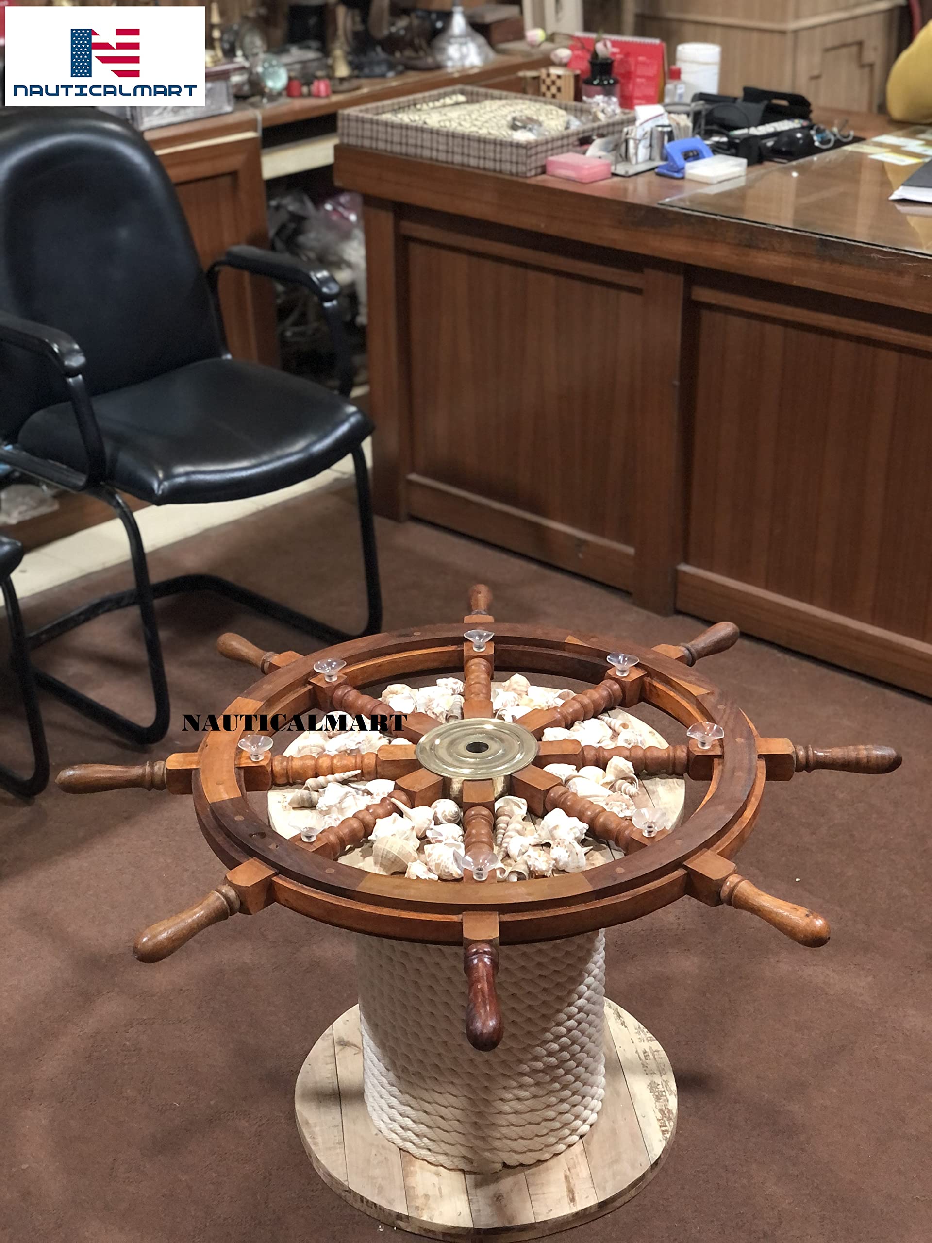 Amazon.com: Wooden Ship Wheel Table - Nautical Decor- Ship Wheel