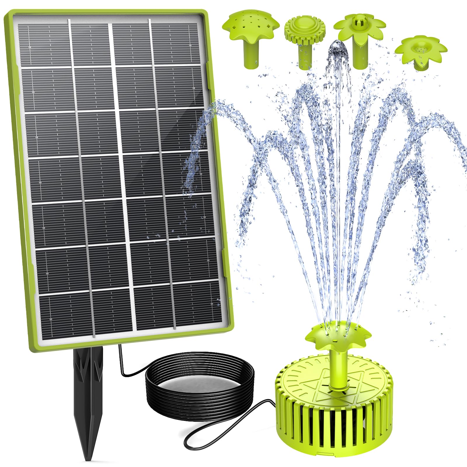 AISITIN 3.5W Pump, Solar Water Fountain Outdoor with Upgraded Glass Solar Panel and 4 Nozzles, Solar Powered Fountain for Bird Bath, Ponds, Garden, Fish Tank and Swimming (Light Green)
