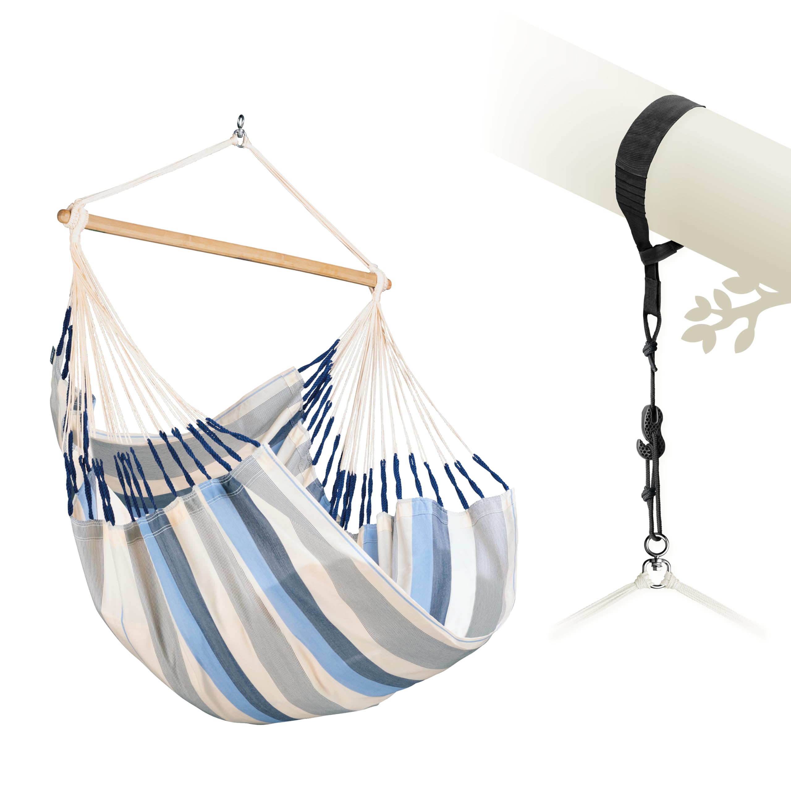 LA SIESTA® Large Comfort Domingo Hammock Chair Swing &amp; Tree Mount Kit - Suspension Kit for Trees Beams Posts - Weatherproof, Outdoor Indoor Hammock Swing - Hanging Chair for Bedroom Patio - Sea Salt