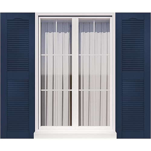 Exterior Window Shutters - Weather-Resistant Polypropylene, Easy DIY Install - Louver Shutters for Windows Outside, Vinyl, Brick, 14.5"W*43" H, Blue