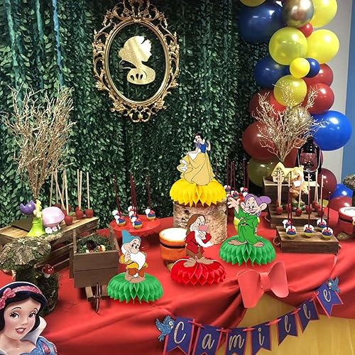 Miniatura 7 de Decoraciones de fiesta de cumpleaños de princesa blanca como la nieve 8 piezas de centros de mesa de fiesta temática de princesa blanca como la