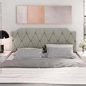 Cabeceira Box Estofada Painel Quarto Queen Suspensa Almofadada (Bege)