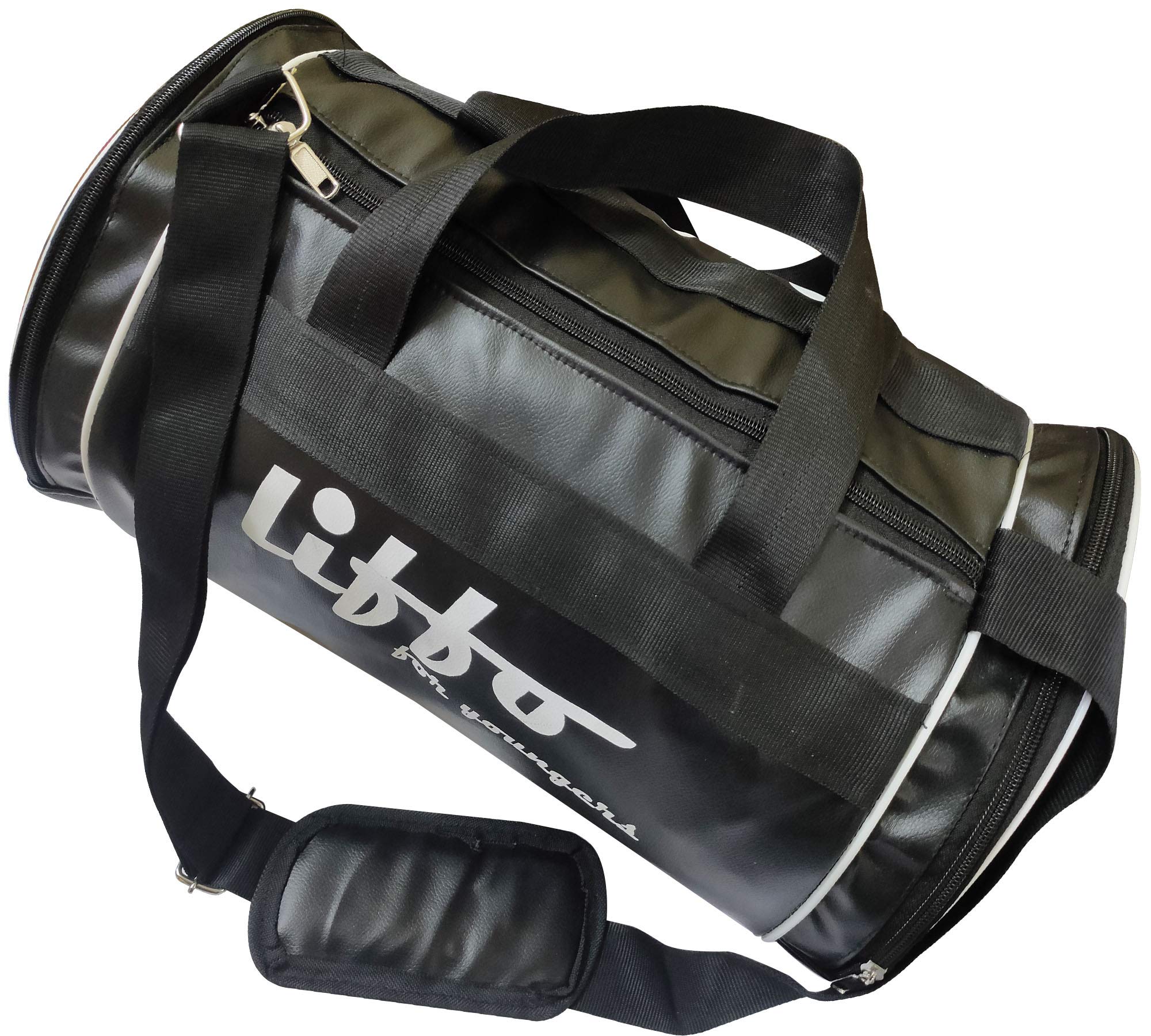 Leather Gym Bag Duffel Bag Shoulder Bag for Men and Women Youth (Black)-image-24