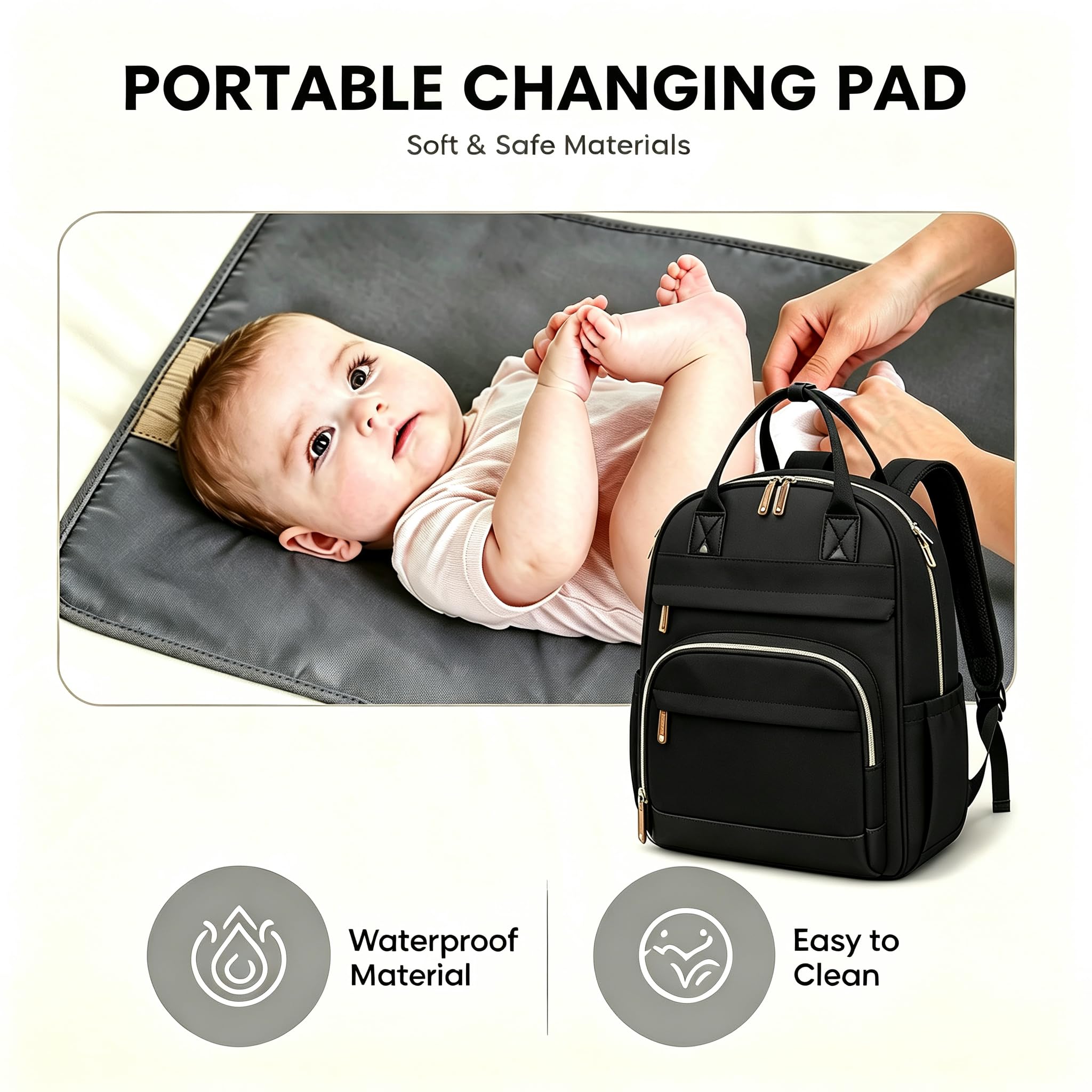 Bolsas cambiadoras de bebé, mochila grande para pañales para padres, Black, L, Clásico