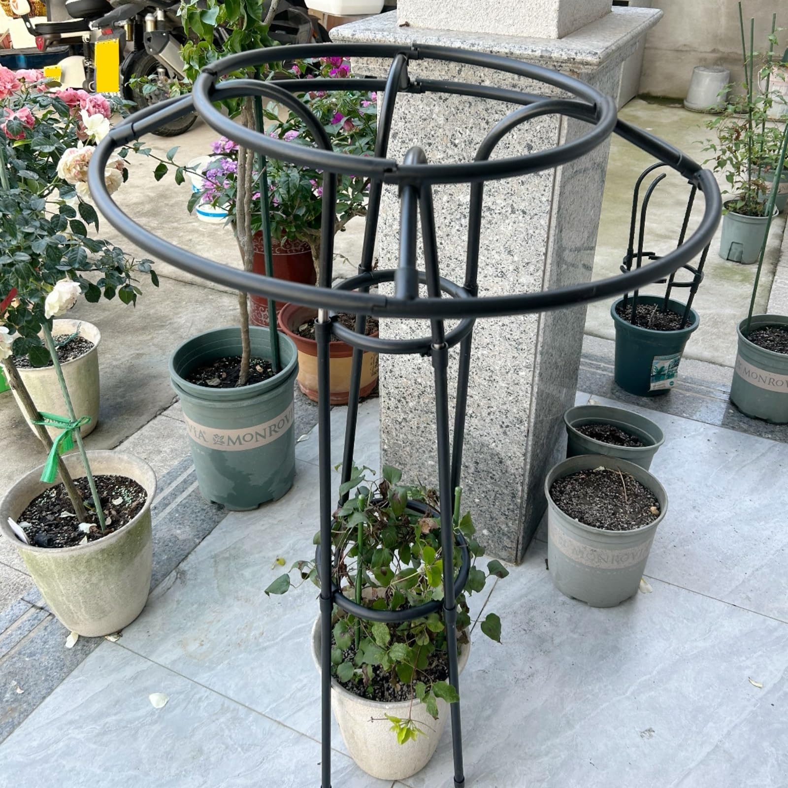 Obélisque de jardin en métal avec cadre en acier revêtu de polyéthylène 105 cm de haut pour plantes grimpantes