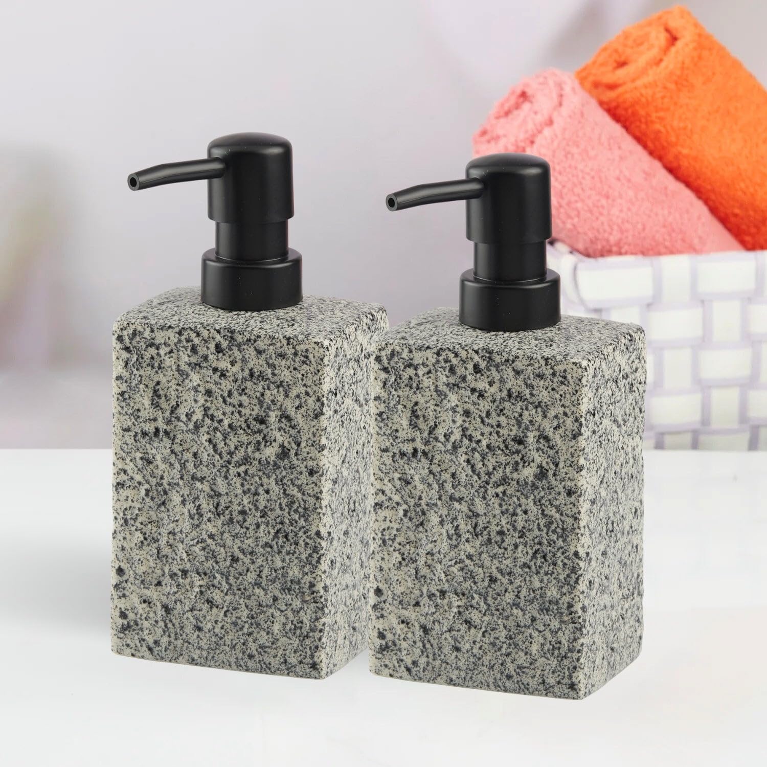 SaSaSa Ceramic Soap Dispenser for Bathroom handwash, refillable Pump Bottle for Kitchen Hand wash Basin, Set of 2, Grey (11004)