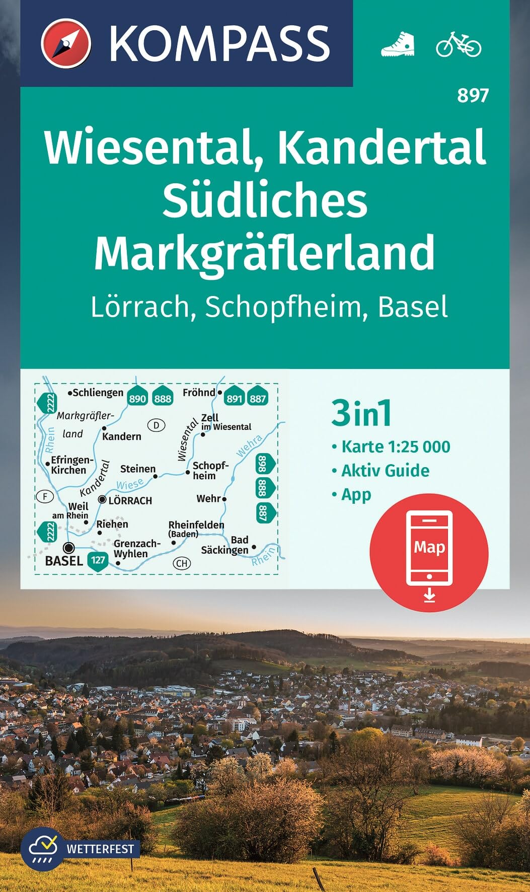 Wiesental / Kandertal / Südl. Markgräflerland + Aktiv Guide (897): 3in1 Wanderkarte, mit Aktiv Guide inklusive Karte zur offline Verwendung in der KOMPASS-App. Fahrradfahren.