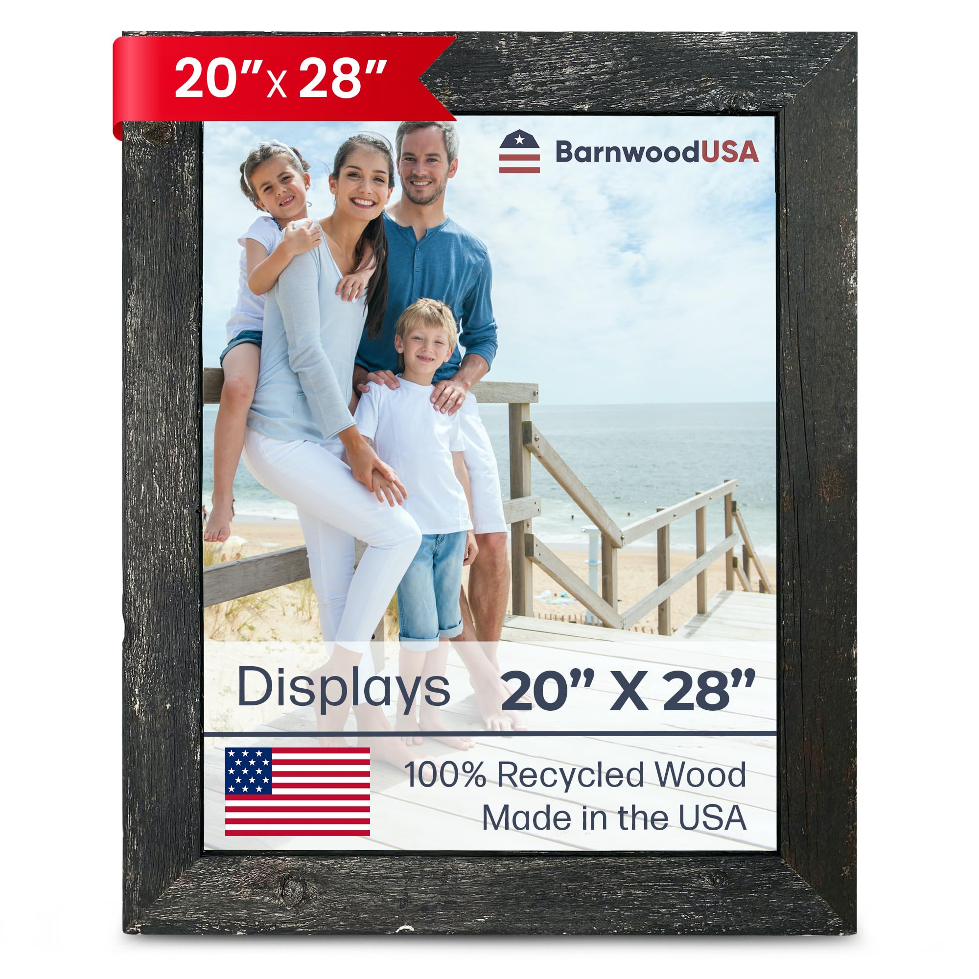 BARNWOODUSA Farmhouse 20x28 Picture Frame 1 1/2 inch Molding 100% Reclaimed Wood Rustic Smokey Black