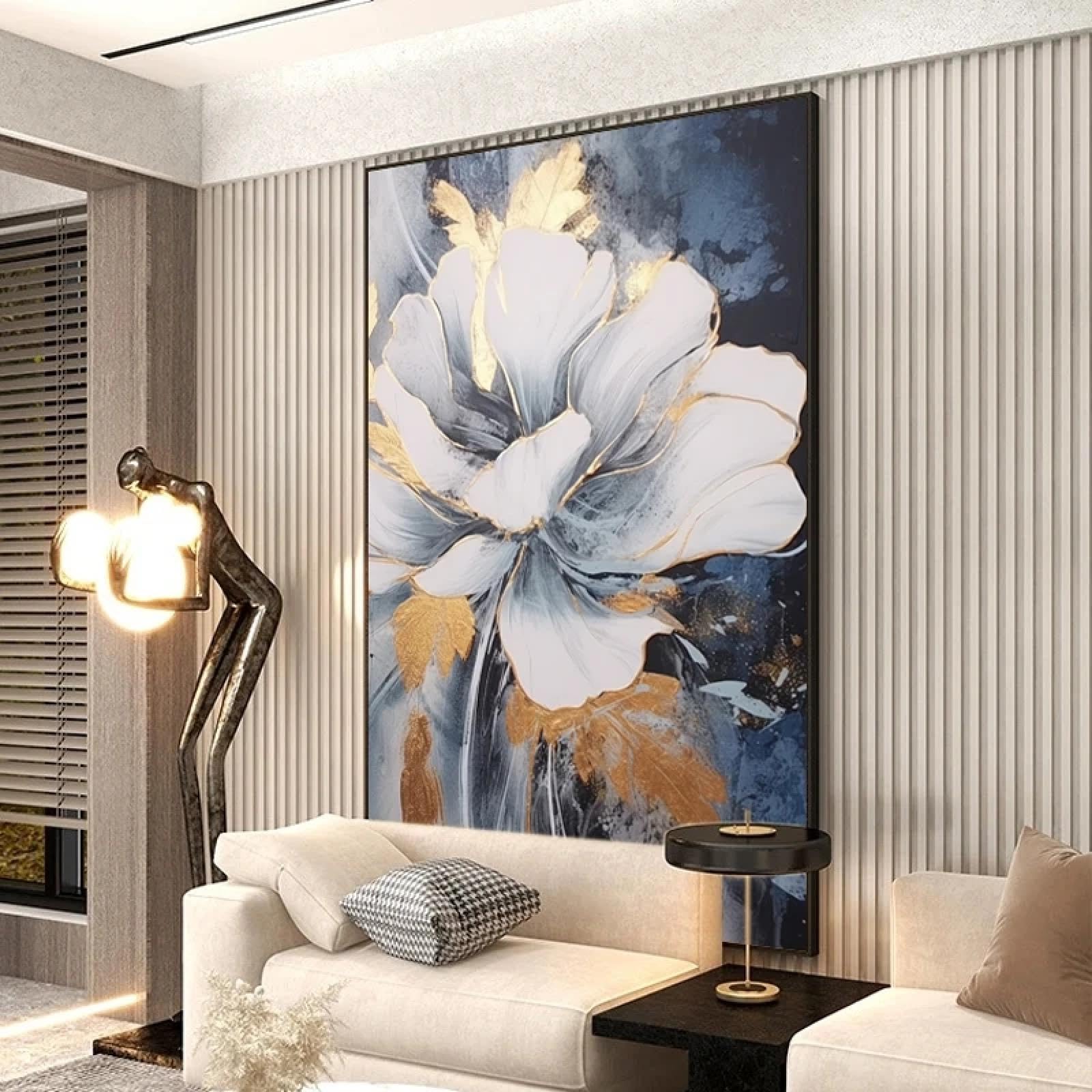 Peinture à l'huile de fleur abstraite bleue sans cadre à ajouter - 7