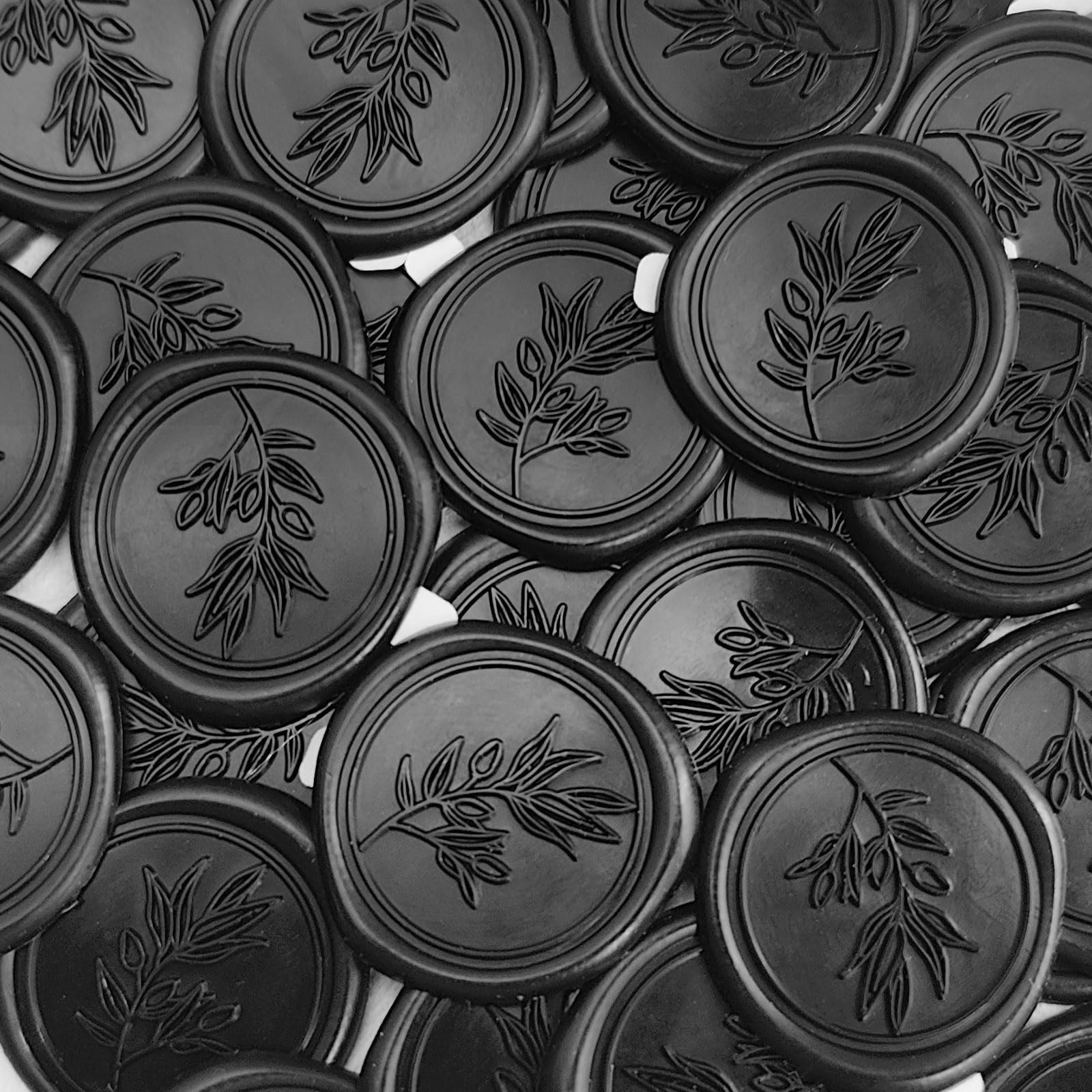Pilloze 50Pcs Black Self-Adhesive Wax Seal Stickers - Wax Seal Perfect for Wedding Invitation or Envelope Good Adhesion and Easy to Use, Wedding