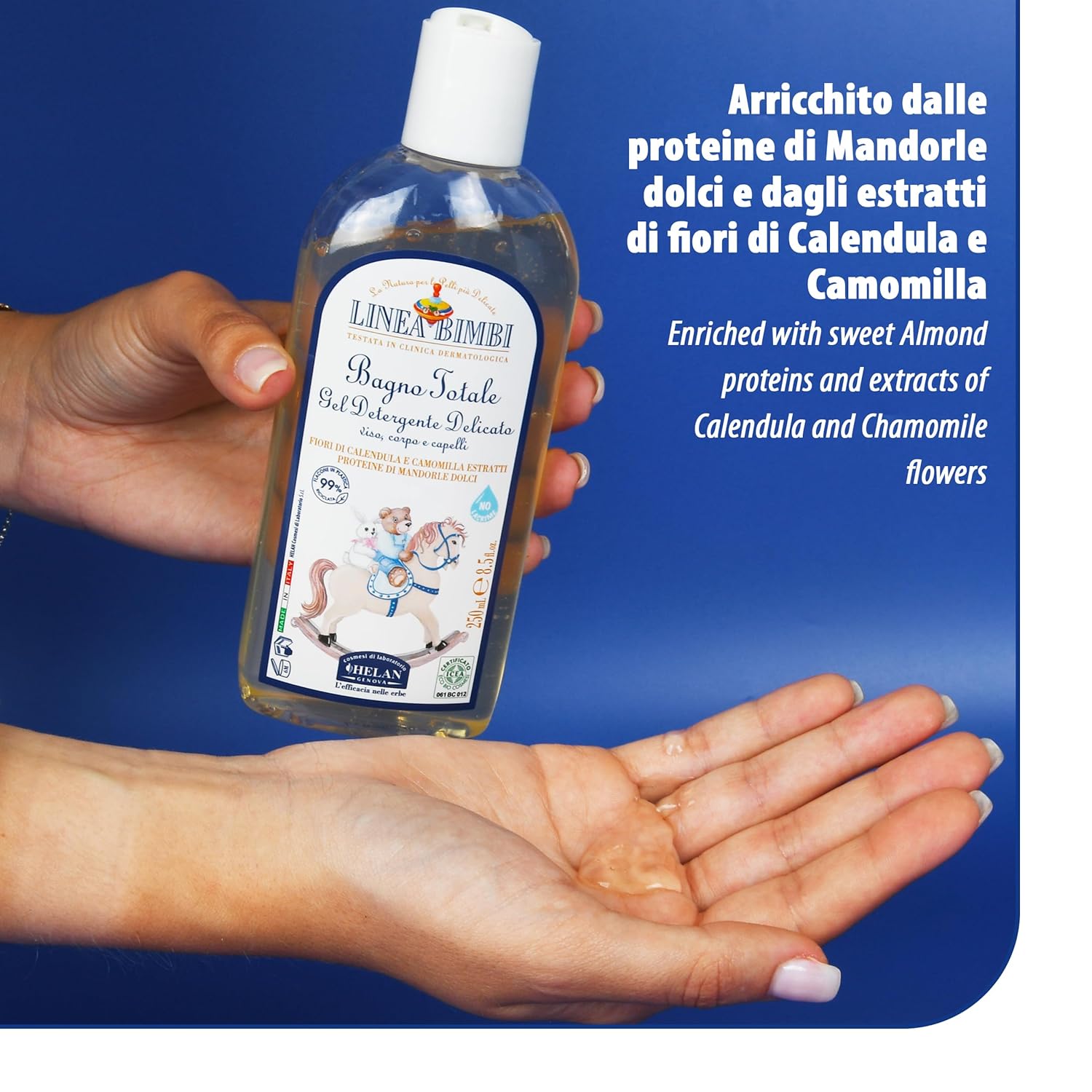 Helan Bimbi Bio - Baby Shampoo and Body Wash, Baby Wash Gel with Marigold & Chamomile Flower Extracts, Kids Shampoo & Gentle Cleanser with Sweet Almond Protein for Baby Bath, Made in Italy 250fl oz - Image 4