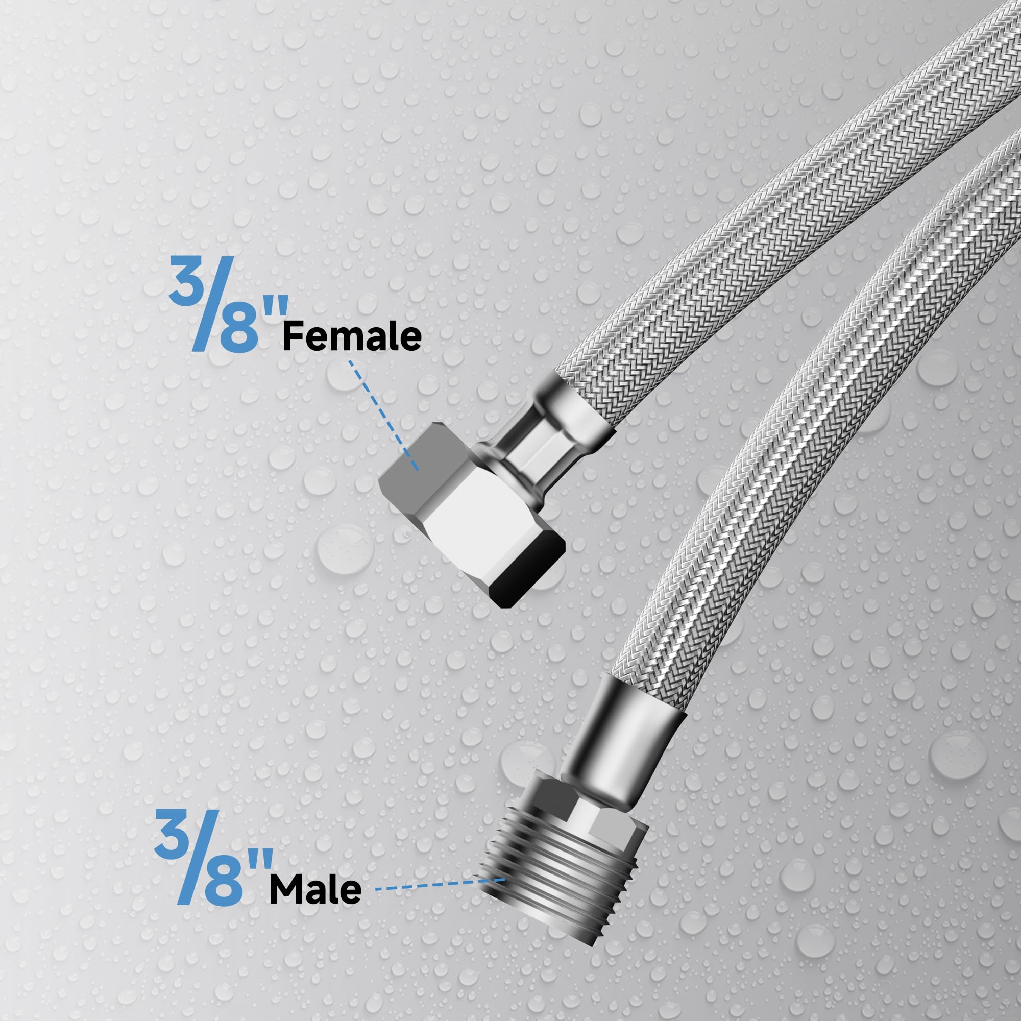 2 tubi flessibili da 3/8" IG x 3/8" AG, entrambi i lati, 30 cm, tubo di collegamento, tubo di collegamento, tubo flessibile per rubinetto, valvola ad angolo, lavabo da cucina, bagno
