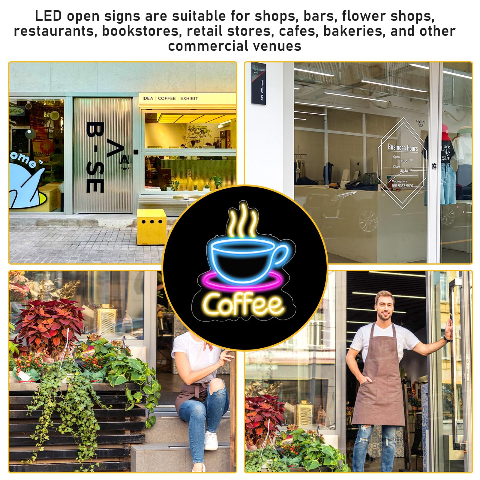 Coffee Neon Sign, reklama reklamowa LED, do kawy, neonowy szyld z przyciemnianym włącznikiem i łańcuchem wiszącym, zasilanie USB, do kawiarni, baru, salonu, dekoracja