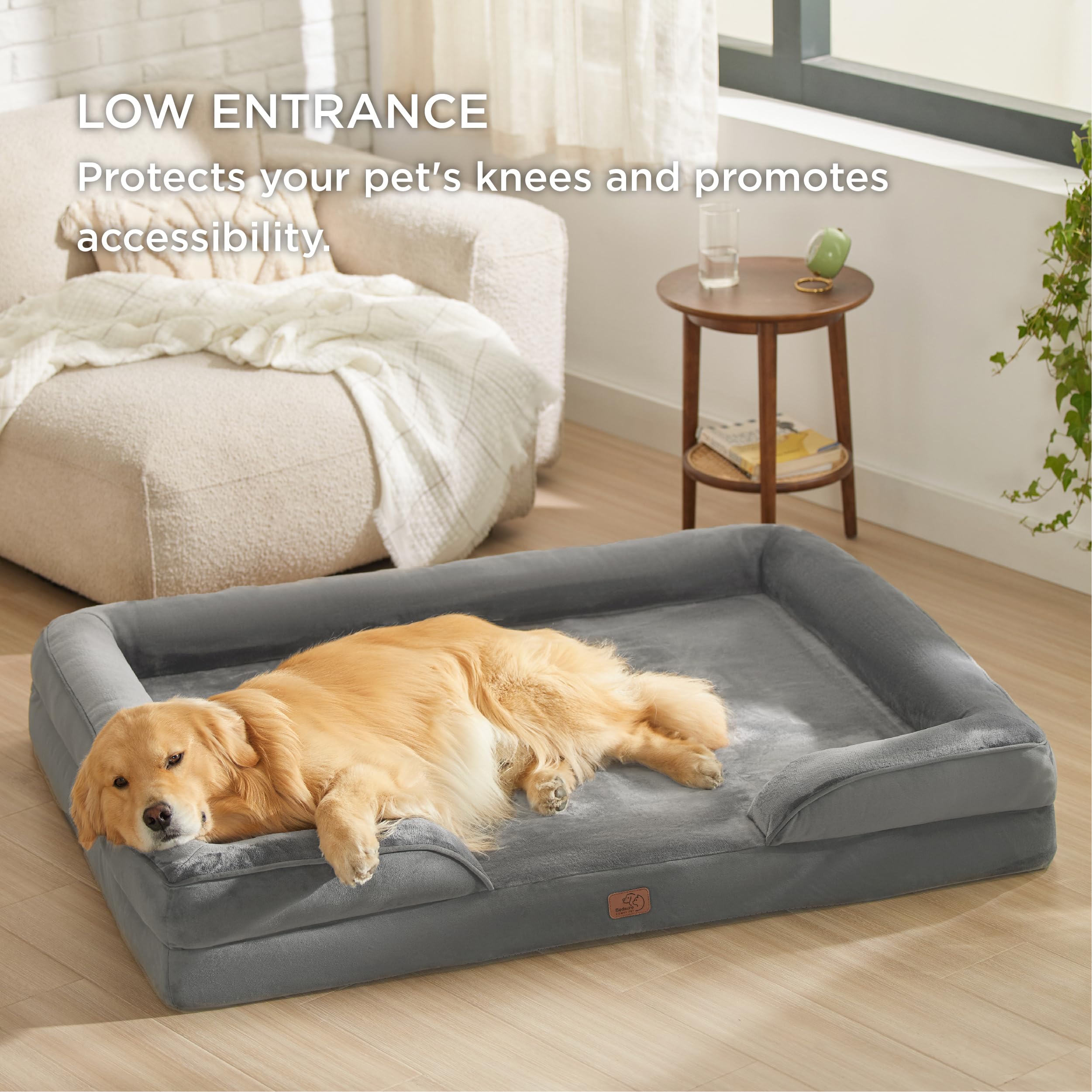 Bedsure Letto per Cani Grande 122x89x20cm - Divano per Cani Taglia Grande in Uovo Foam, Colore Grigio, Cuscino per Cani Sfoderabile e Lavabile