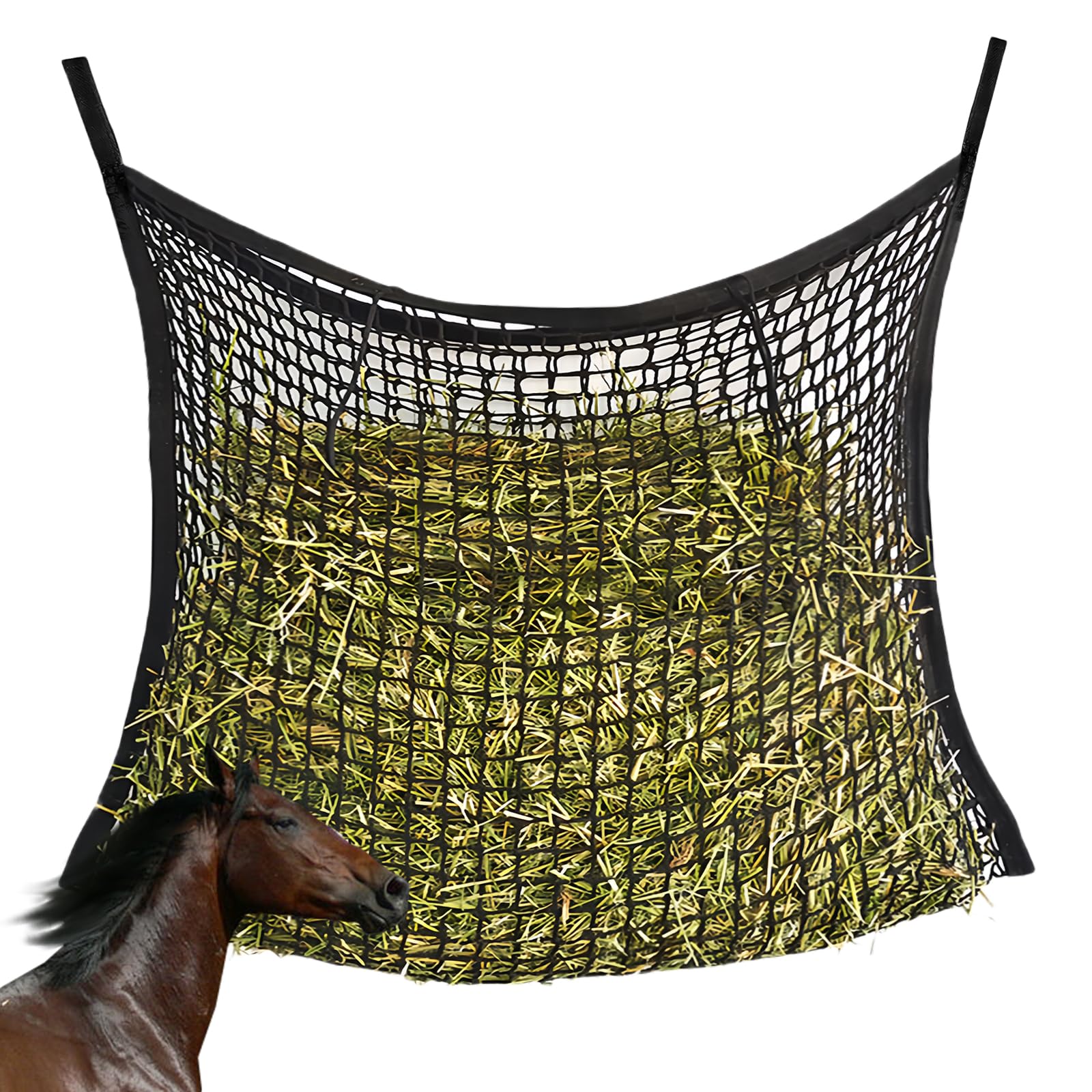 Red de heno para caballos: 120 x 90 cm, red de heno, tamaño 3 x 3 cm, red de alimentación para 8,5 kg de heno, bolsa de heno, bolsa de heno, saco de heno, tiempo de alimentación puede