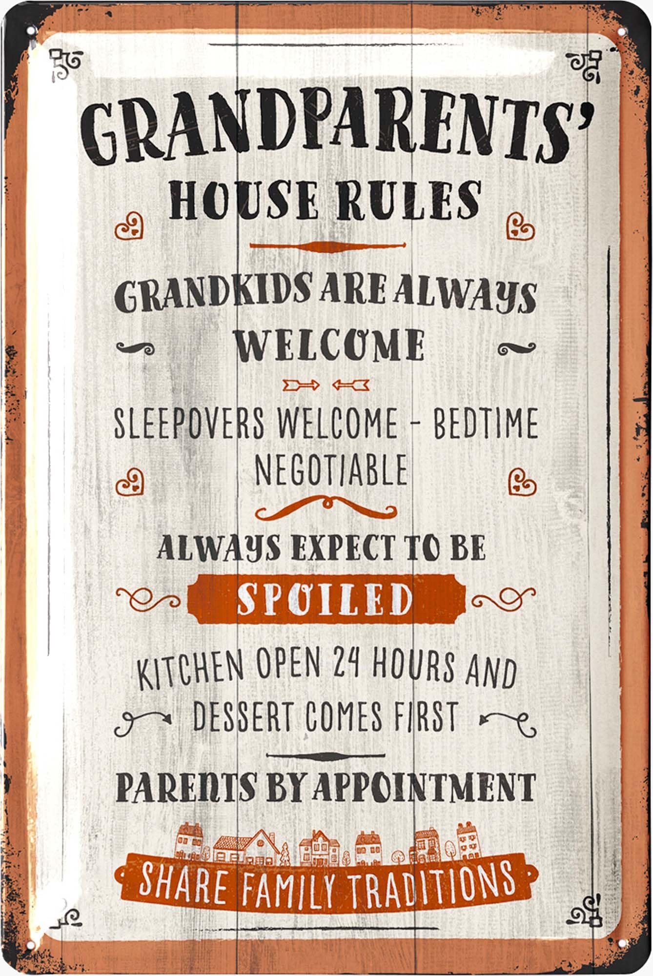 Lanolu Grandparents’ House Rules Grandparents House Rules, Vintage Tin Sign In Wood Sign-Design For Grandpa & Grandma, Grandkids Welcome, Family Wall Decor, Vintage Metal Signage, 12X8"