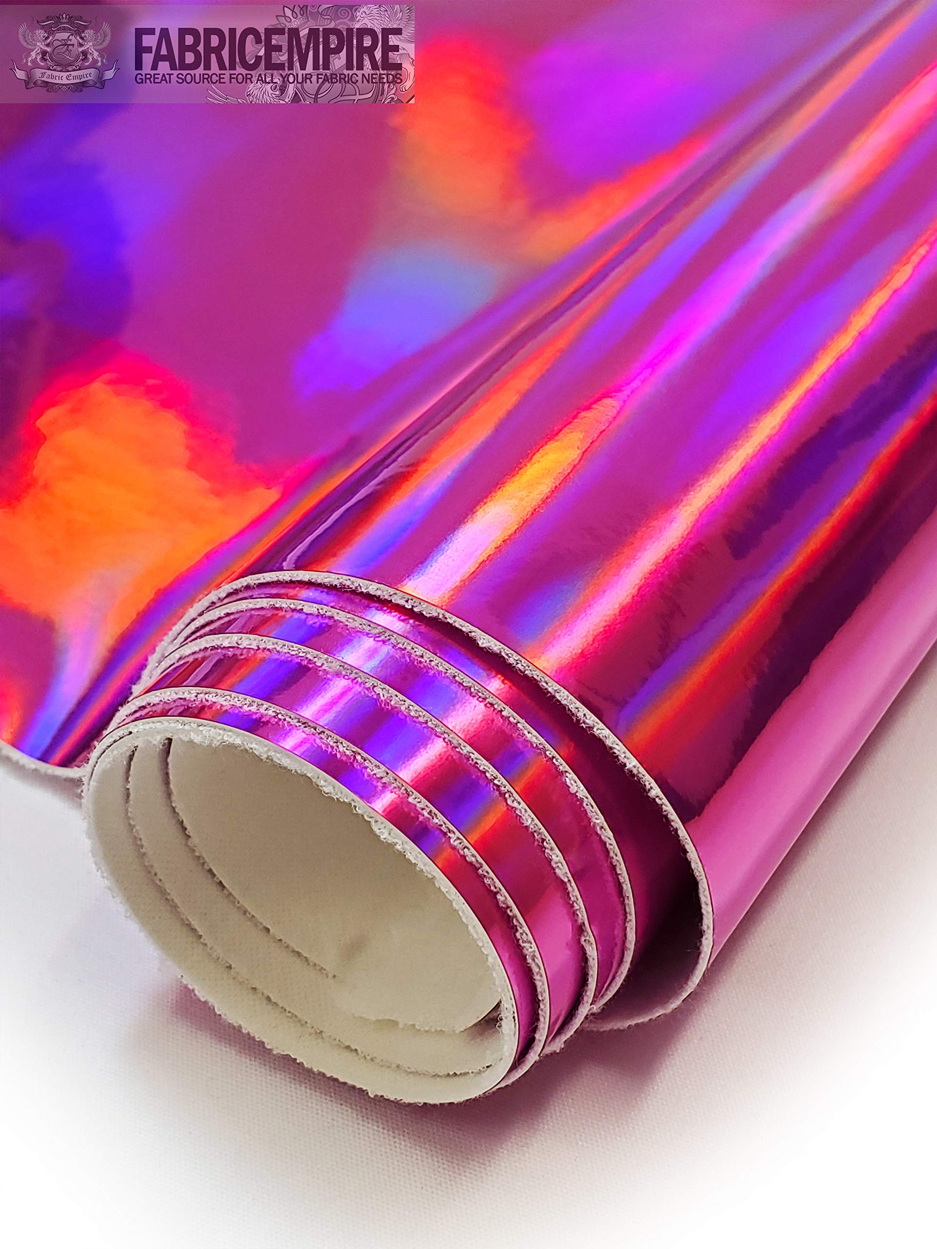 Fabric EmpireVinyl Upholstery Plain Hologram Glossy Smooth Fabric 54" Wide Sold by The Yard (Fuchsia)