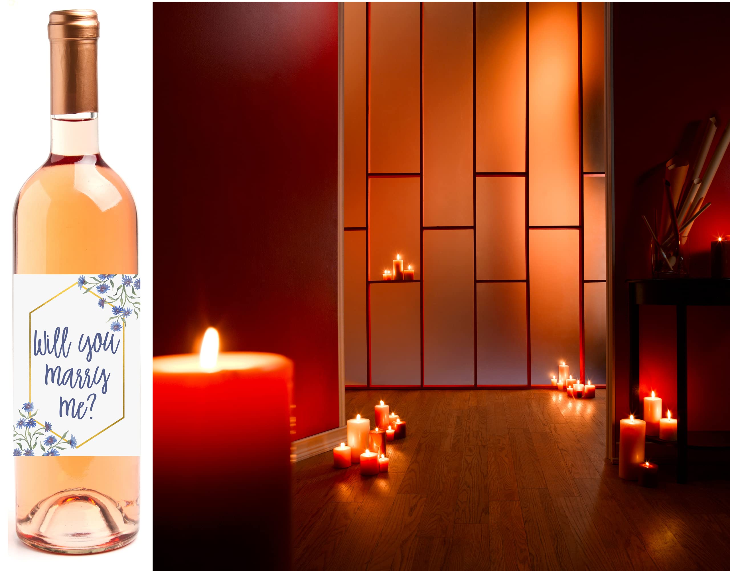 Proposal Wine Bottle Labels, Will You Marry Me + I Said Yes Set of 2 Wine Labels Engagement Idea - Floral, Romantic Marriage Proposal Decoration Props, Proposal Idea Peel & Stick, Vow Renewal Gift
