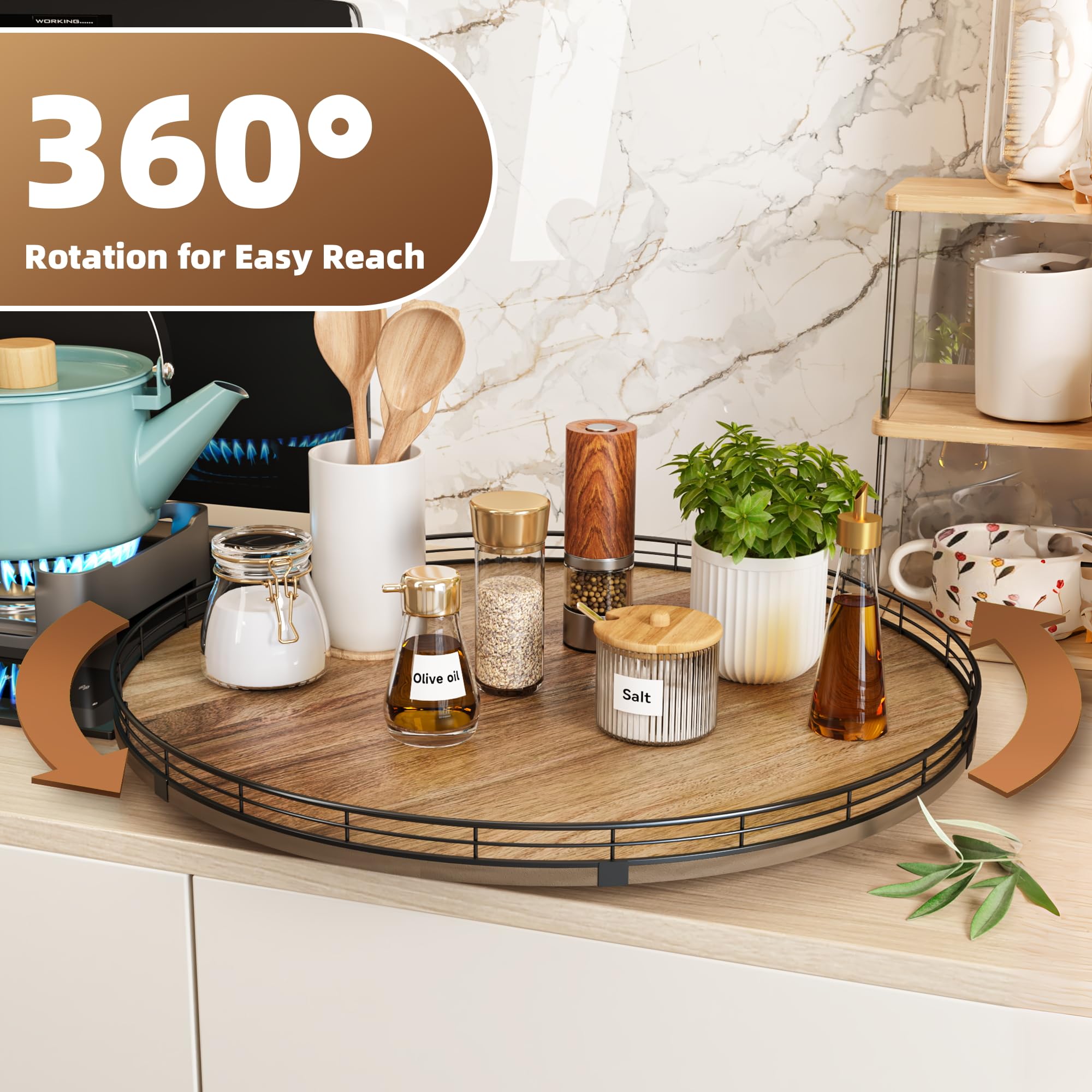 Lazy Susan Drehteller-Organizer aus Akazienholz, 53,3 cm, für Tischplatte, Bauernhaus, extra groß, rund, Lazy Susan zum Servieren, Küche, Arbeitsplatte, Schrank für Charcuterie, Tafelaufsatz,