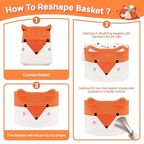 Miniatura 6 de Cesta grande de almacenamiento de juguetes para bebé, paquete de 3 (20 x 13.8 pulgadas), canasta tejida para ropa sucia, almacenamiento de animales