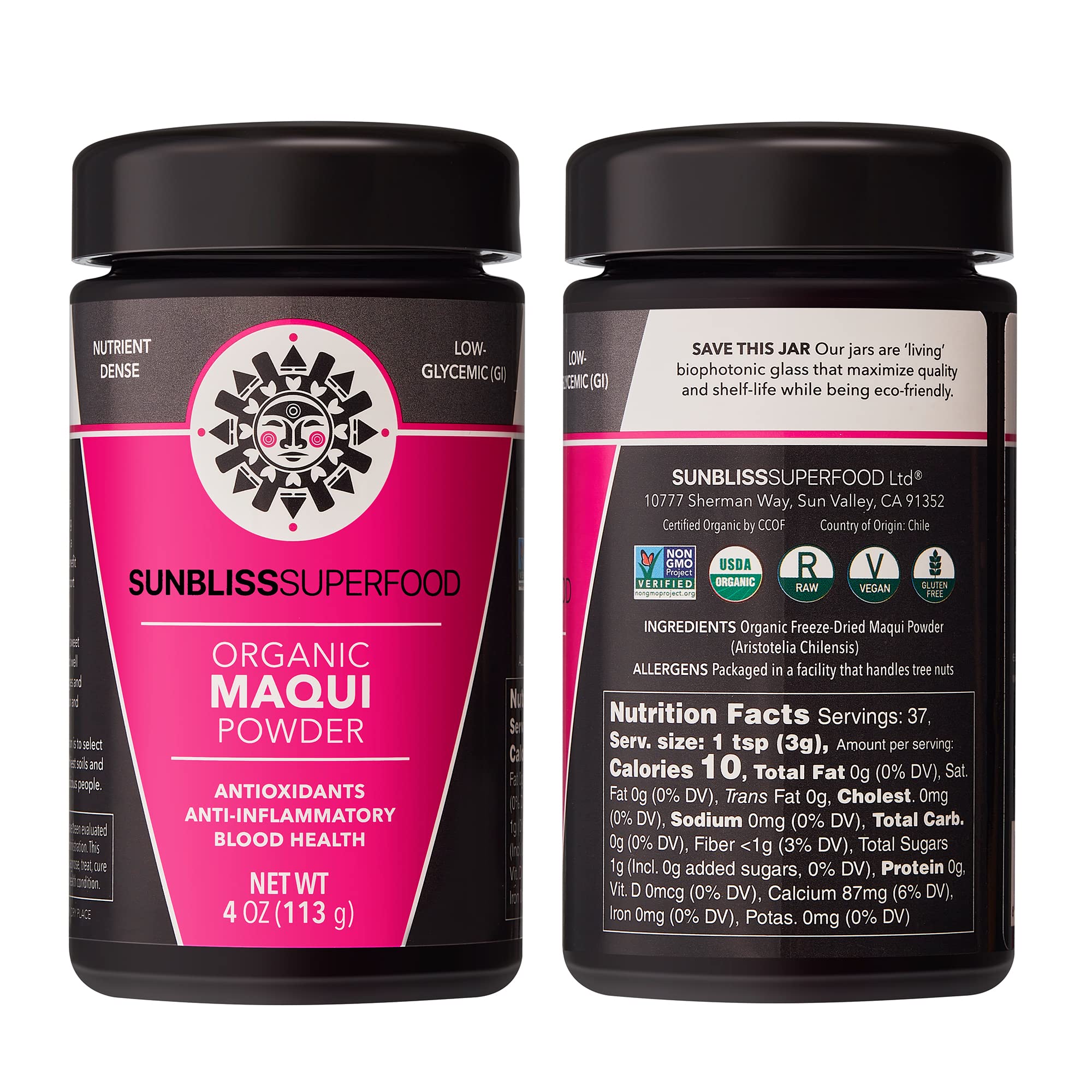 Organic Maqui Powder by Sunbliss Superfood | USDA Certified Organic and Non GMO | Freeze Dried Chilean Maqui Berry Powder | Antioxidant Rich Superfood Powder for Smoothies