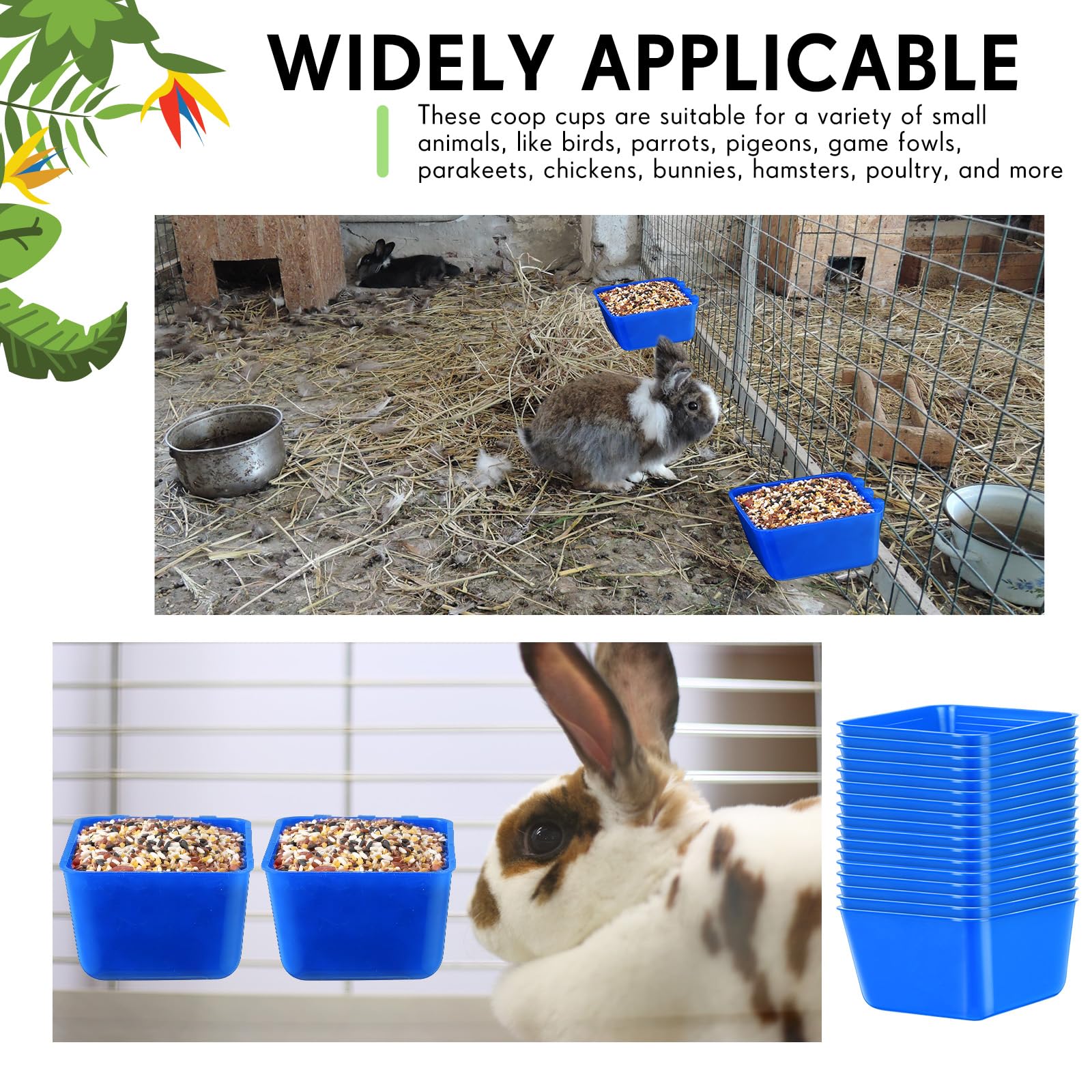 Maxdot 50 Pcs Cage Cups Chicken Feeder Cups 16 oz Hanging Bird Food Water Bowl Bunny Cage Feeding Dish for Pet Parrot Rooster Parakeet Gamefowl Poultry Pigeon(Blue) - image 6