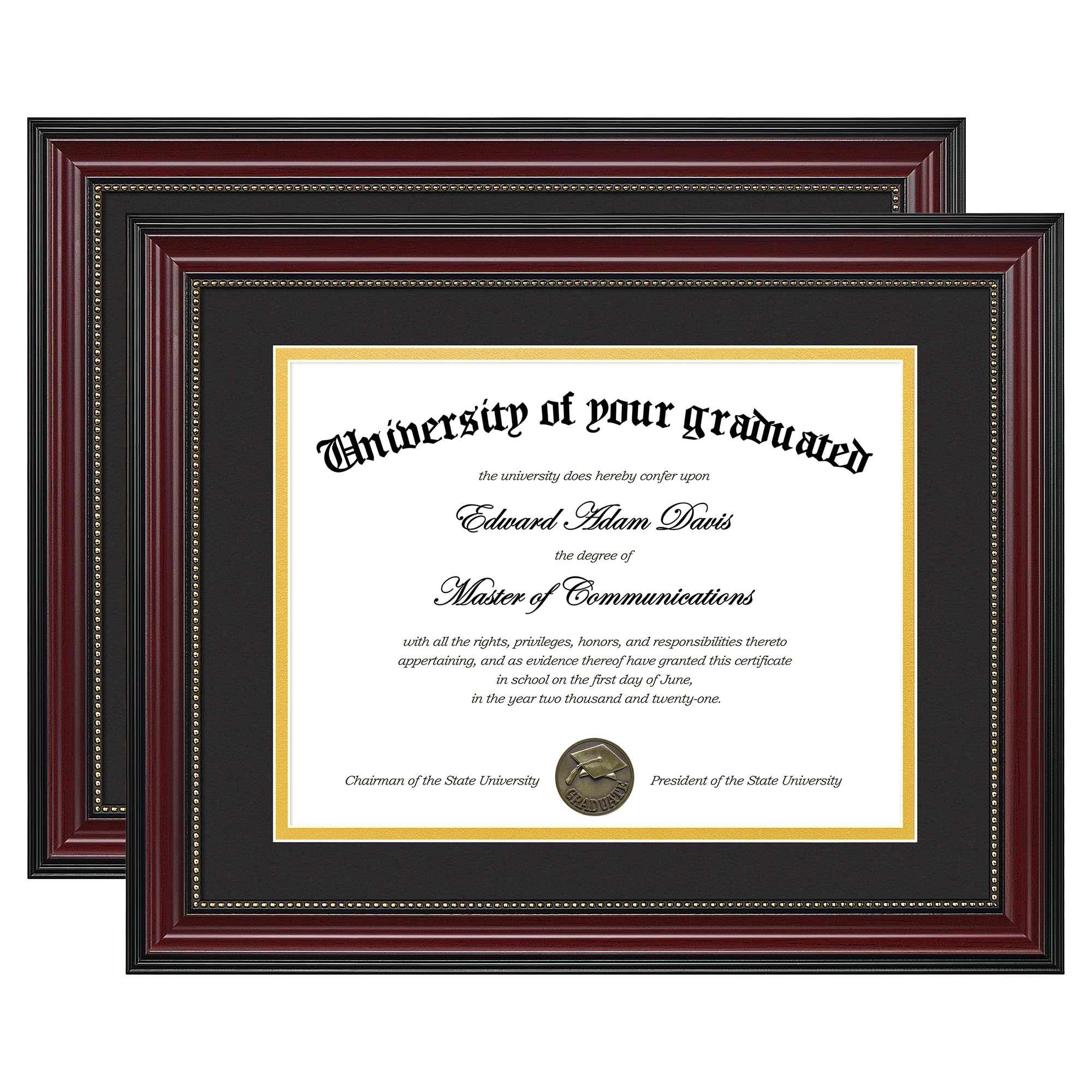 Photo 1 of [Frame Broken] upsimples Diploma Frame 11x14, Wood Grain with Gold Beading, 2 Pack