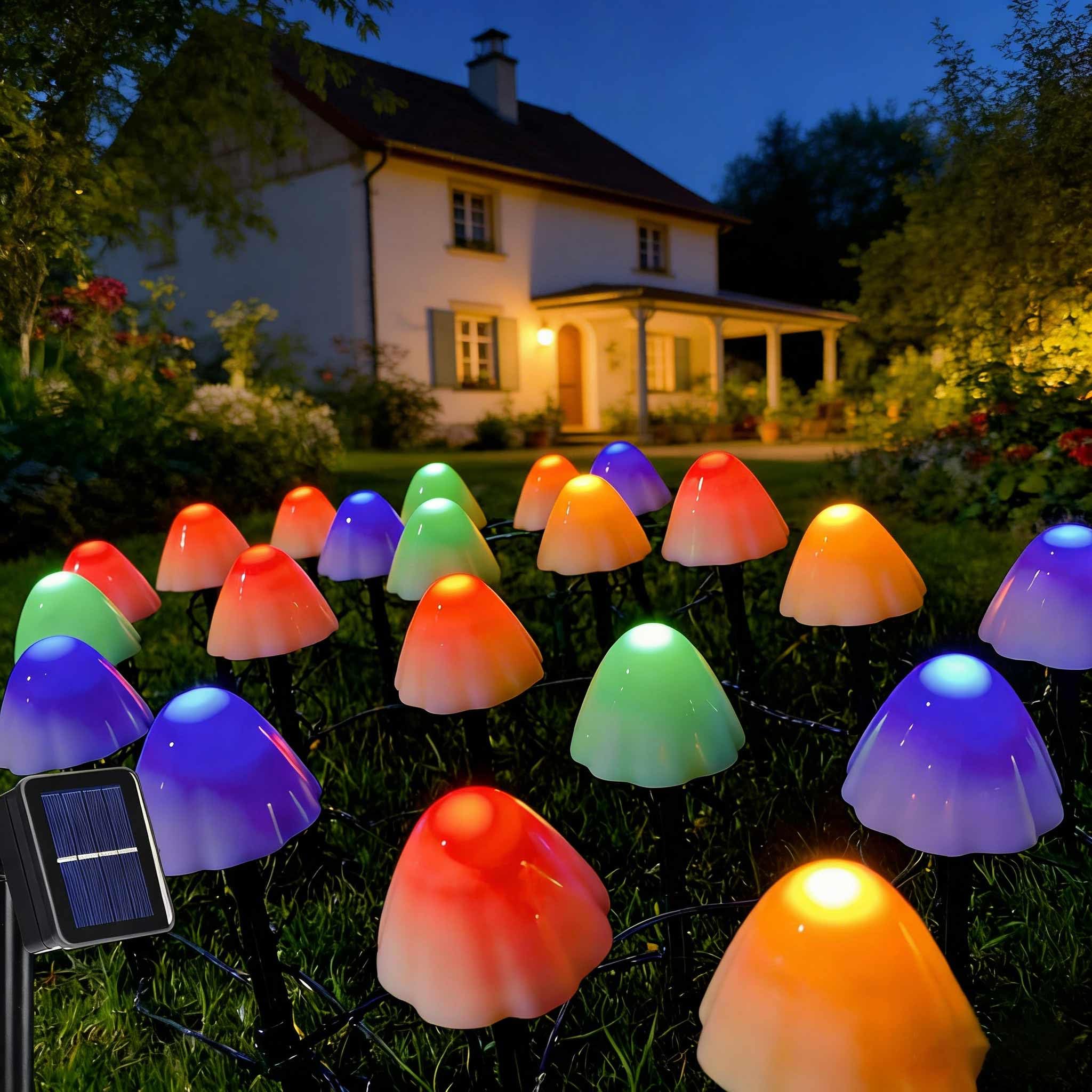 Cozymeow Solar Lichterkette Aussen 20 LED Solar Pilze Gartendeko, 2 Modi Garten Pilzlampe Wasserdicht Solarleuchten Figuren für Garten Rasen Balkon Terrassen Ostern Deko - Mehrfarbig