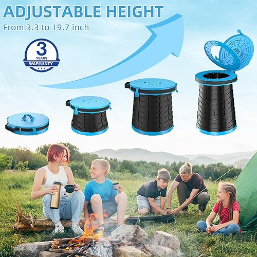 Miniatura 3 de Inodoro portátil XXL 19.7 pulgadas de alto plegable ajustable para camping, inodoro plegable con tapa, correa, bolsa de inodoro para campamento,