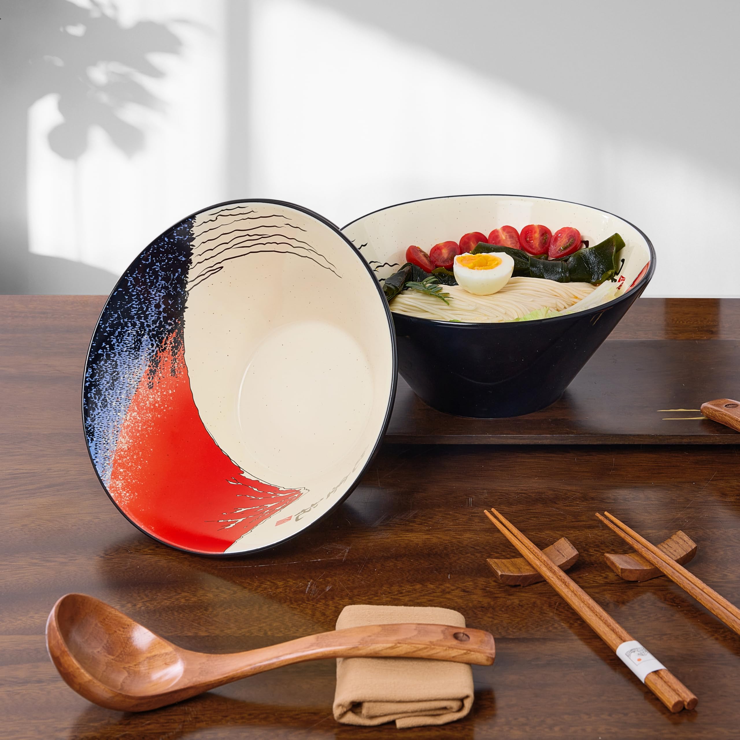 Amazon.com: BICETTO Japanese Ramen Bowl Set with Red Fuji Design